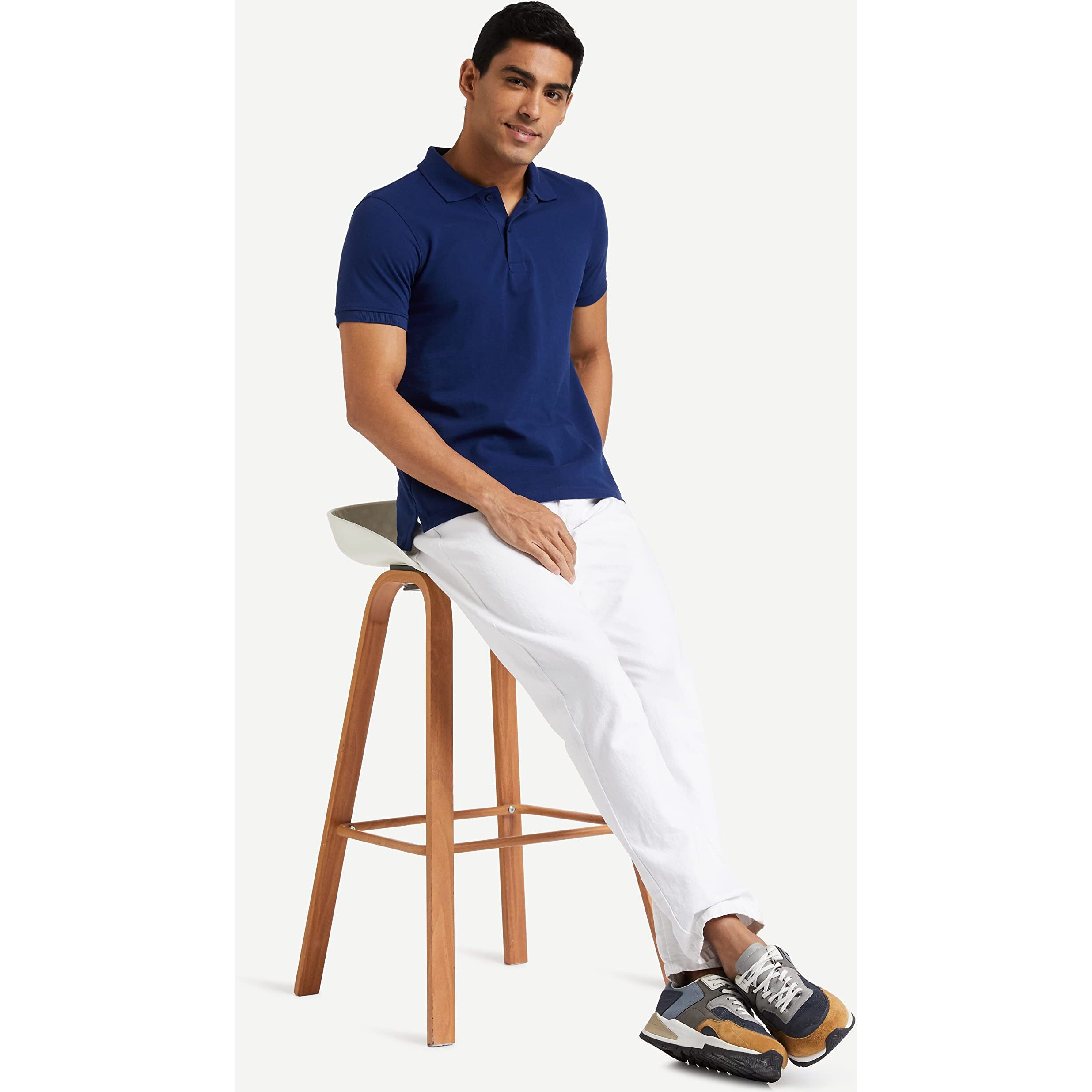 Amazon Brand - Symbol Men's Solid Cotton Rich Polo T Shirt | Collar Tshirts | Half Sleeves | Plain-Regular Fit (Estate Blue_M) (Available in Plus Size)