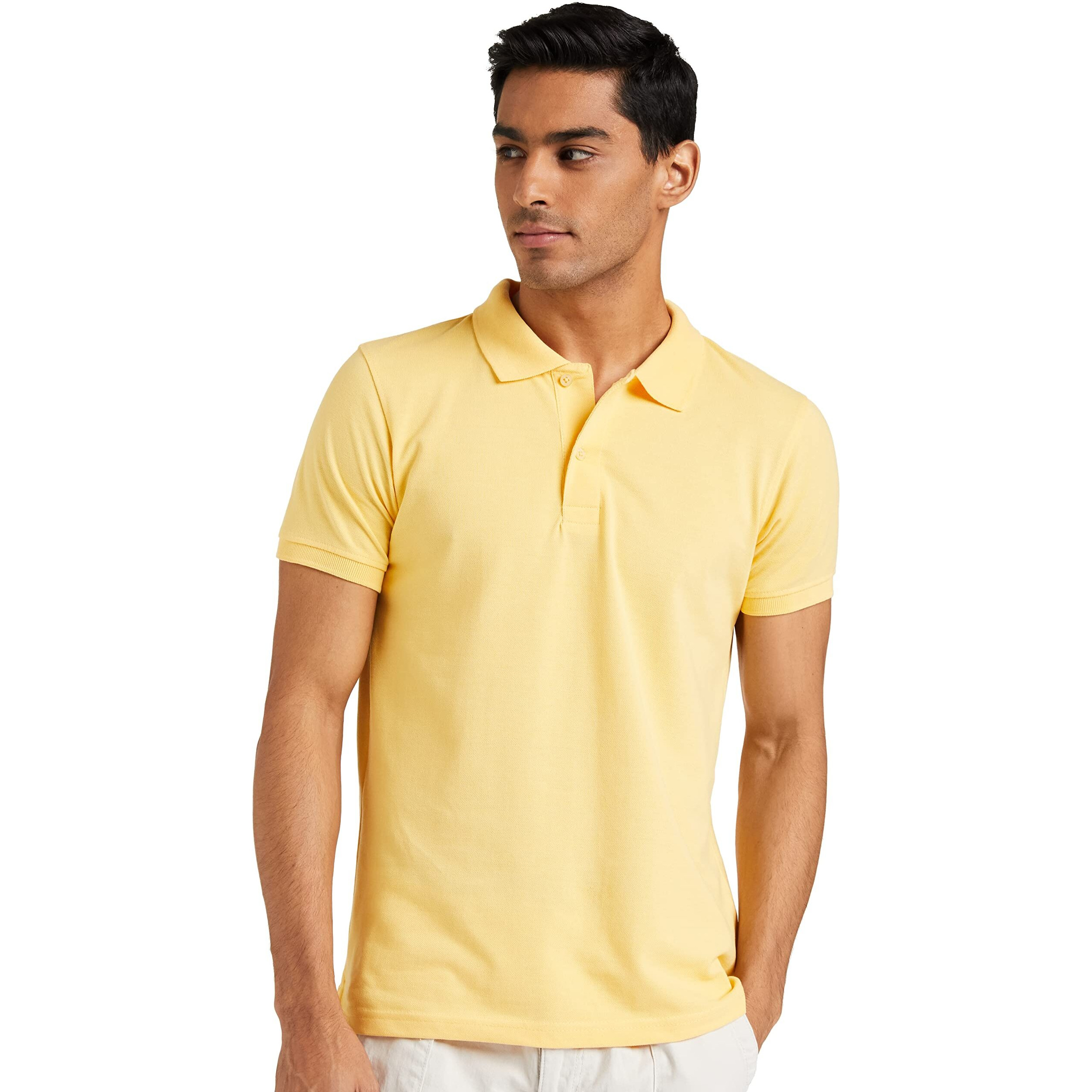 Amazon Brand - Symbol Men's Solid Cotton Rich Polo T Shirt | Collar Tshirts | Half Sleeves | Plain-Regular Fit (Golden Haze_4XL) (Available in Plus Size)