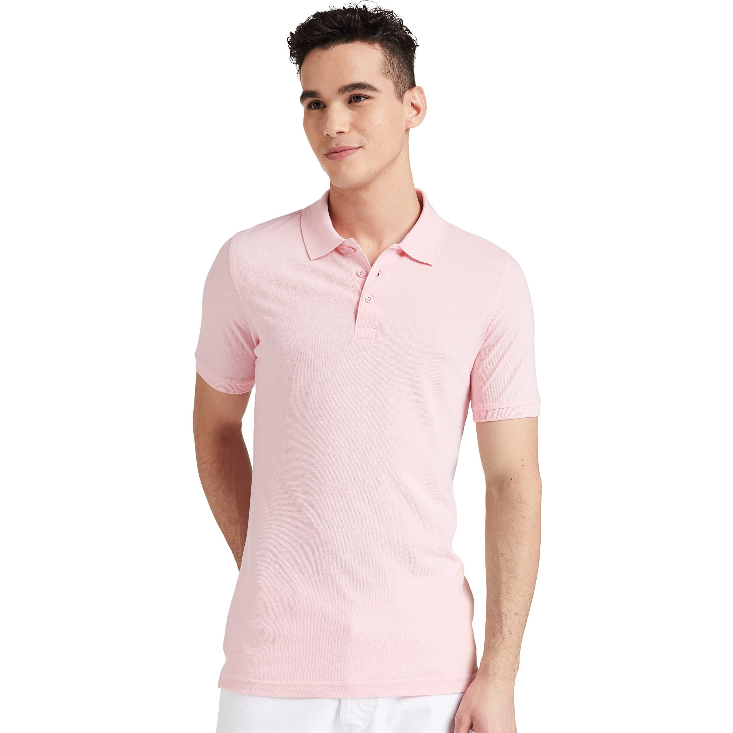 Amazon Brand - Symbol Men's Solid Cotton Rich Polo T Shirt | Collar Tshirts | Half Sleeves | Plain-Regular Fit (Pink_M) (Available in Plus Size)