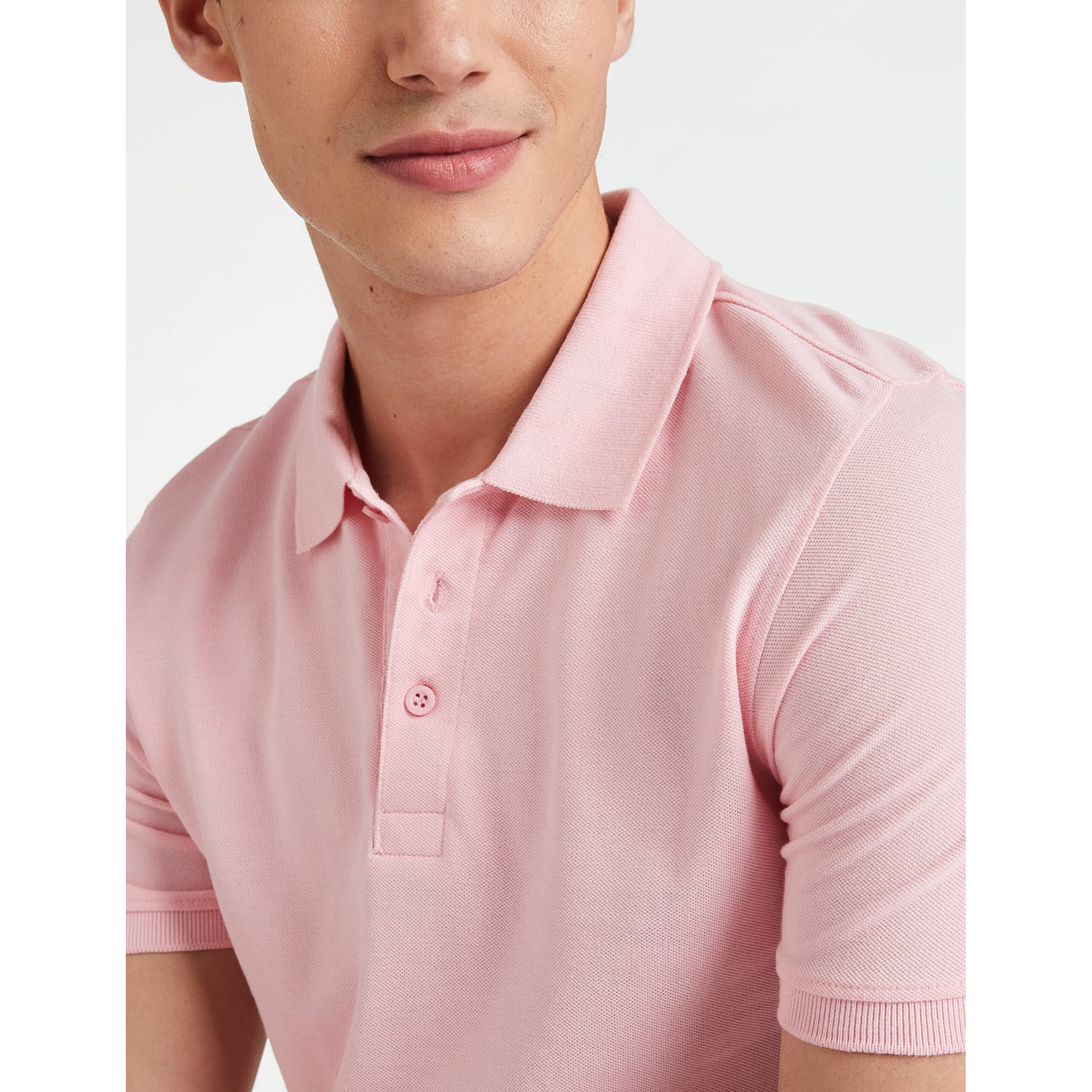 Amazon Brand - Symbol Men's Solid Cotton Rich Polo T Shirt | Collar Tshirts | Half Sleeves | Plain-Regular Fit (Pink_M) (Available in Plus Size)
