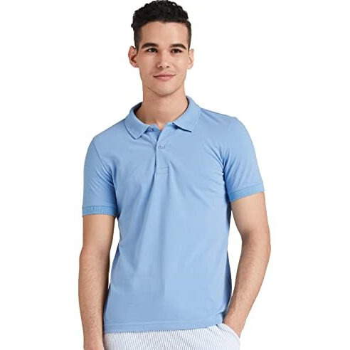Amazon Brand - Symbol Men's Solid Cotton Rich Polo T Shirt | Collar Tshirts | Half Sleeves | Plain-Regular Fit (Sky blue_M) (Available in Plus Size)