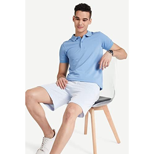 Amazon Brand - Symbol Men's Solid Cotton Rich Polo T Shirt | Collar Tshirts | Half Sleeves | Plain-Regular Fit (Sky blue_M) (Available in Plus Size)