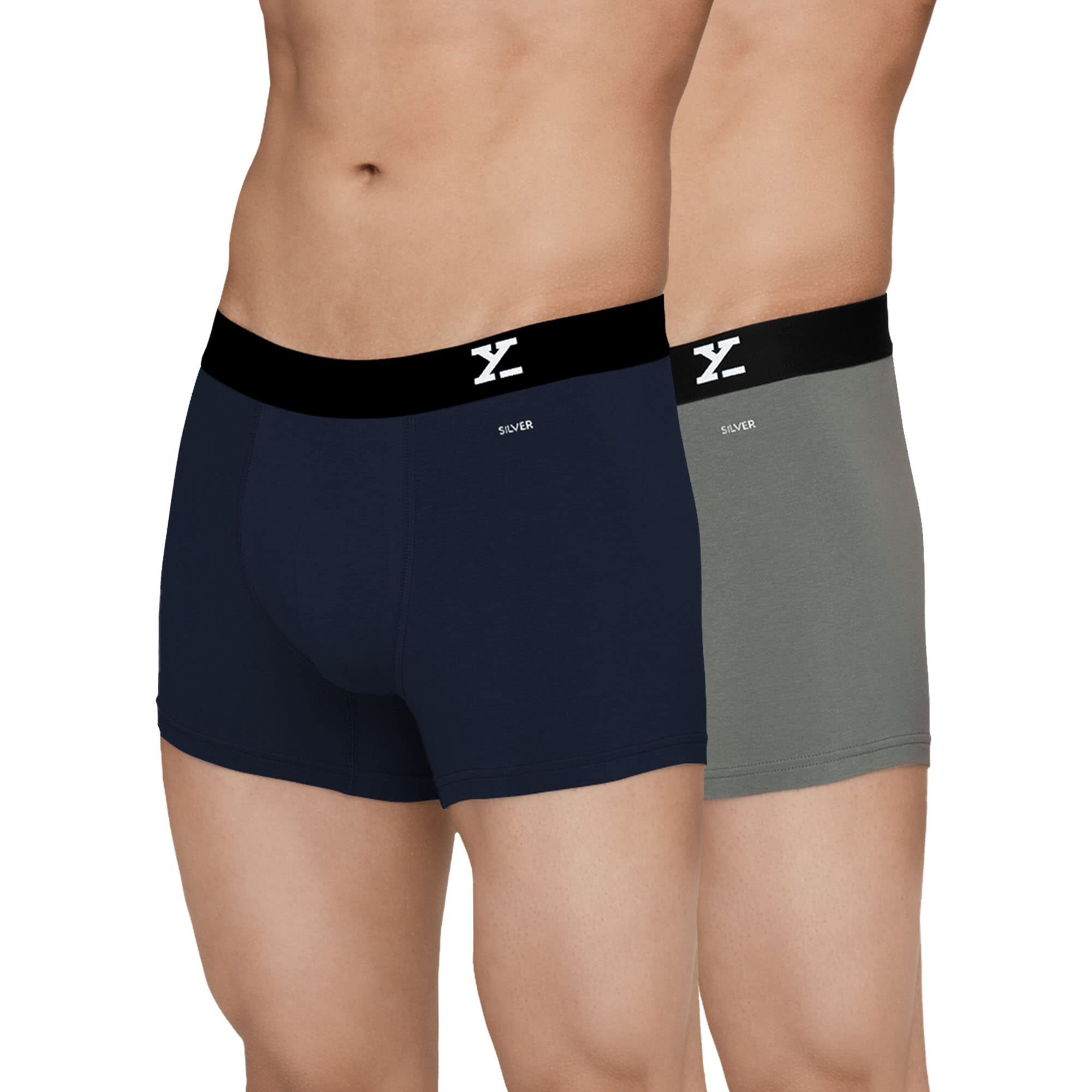 XYXX Cotton Regular Solid (Pack of 2) (Aero Trunks for Men Combo_Black Iris + Frost Grey_S)