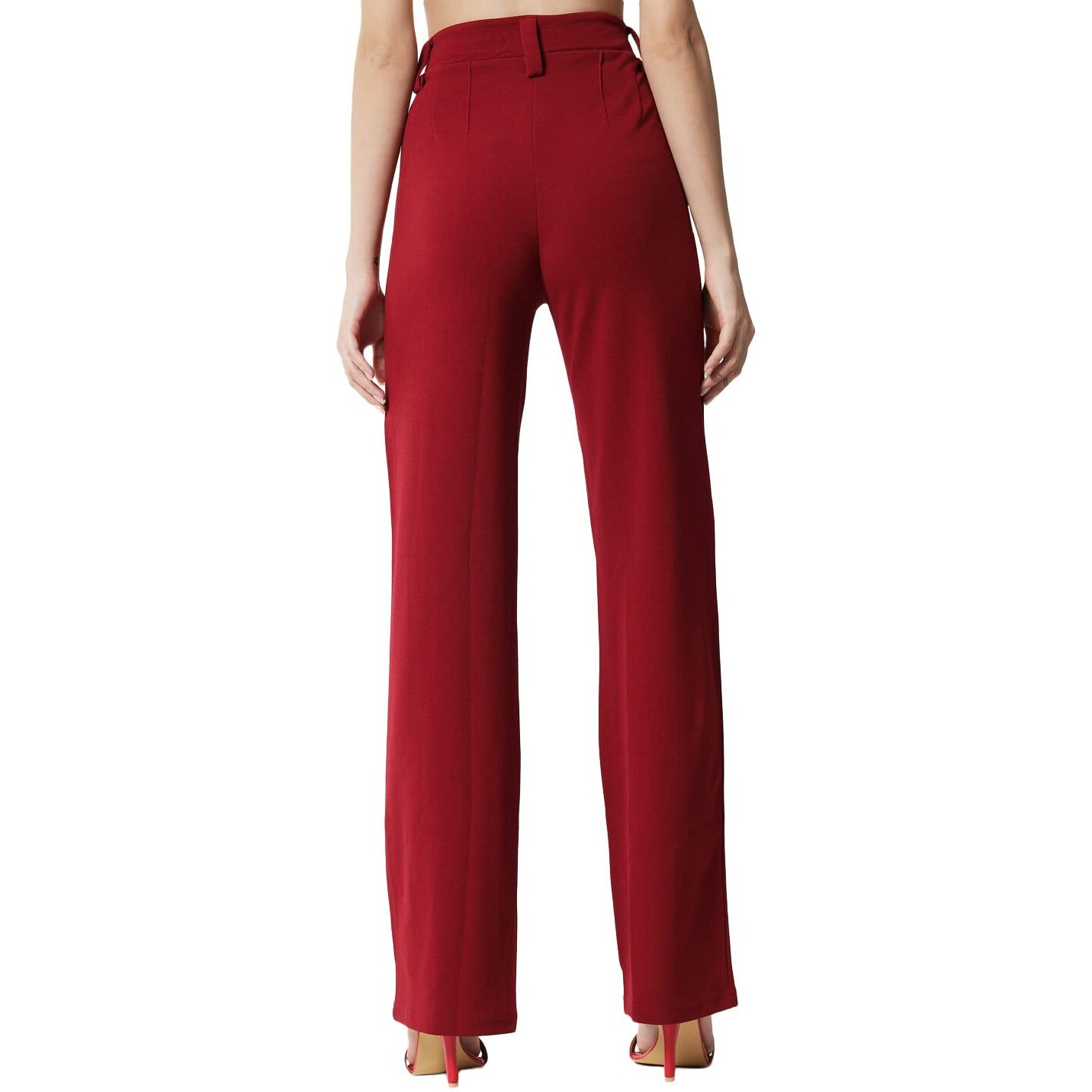 KOTTY Womens Solid Polyester Blend Cherry Maroon Trousers (Cherry Maroon,30)