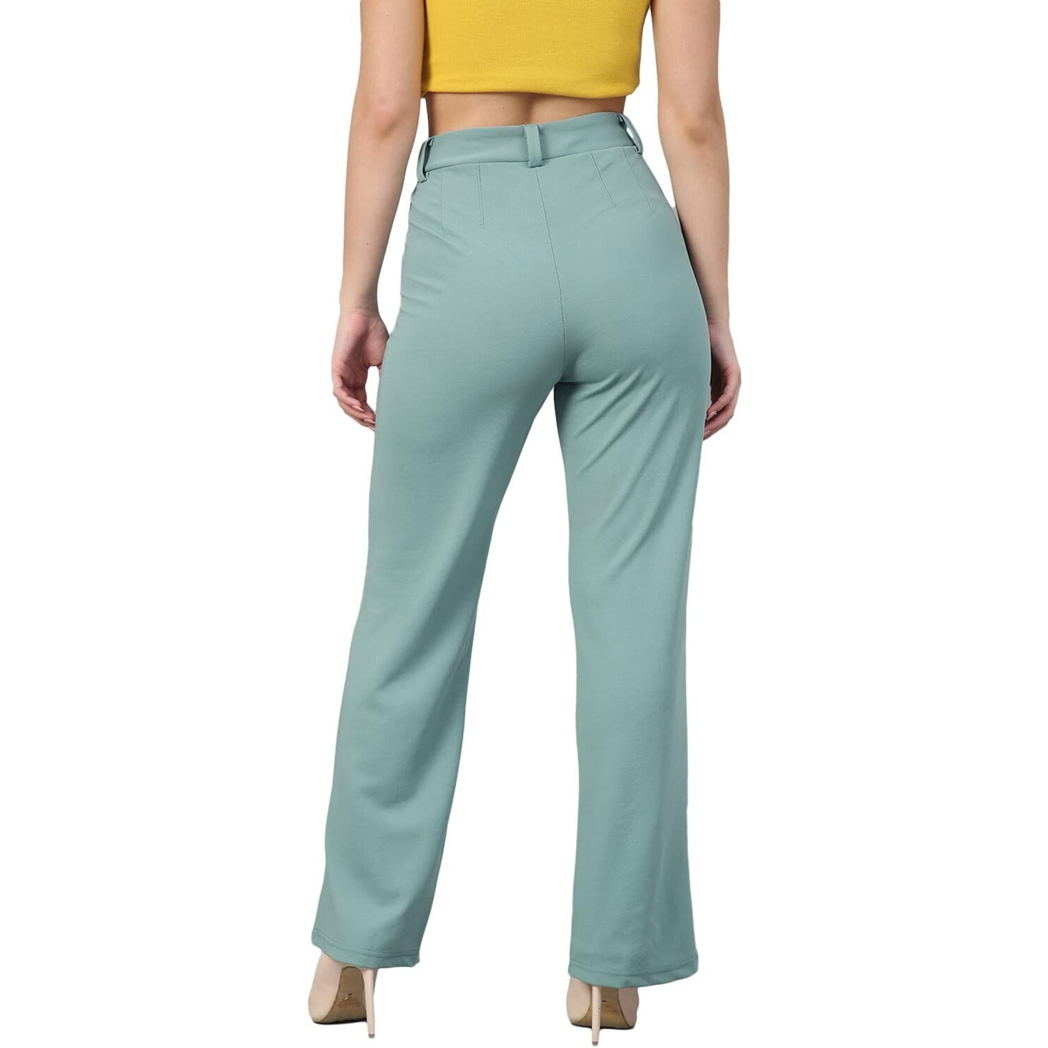 KOTTY Women Polyester Blend Green Solid Trousers(Light Moss Green,34)