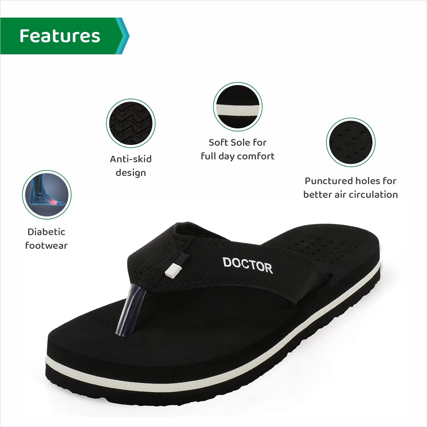 ORTHO JOY Men's Black Slippers - 12 Uk