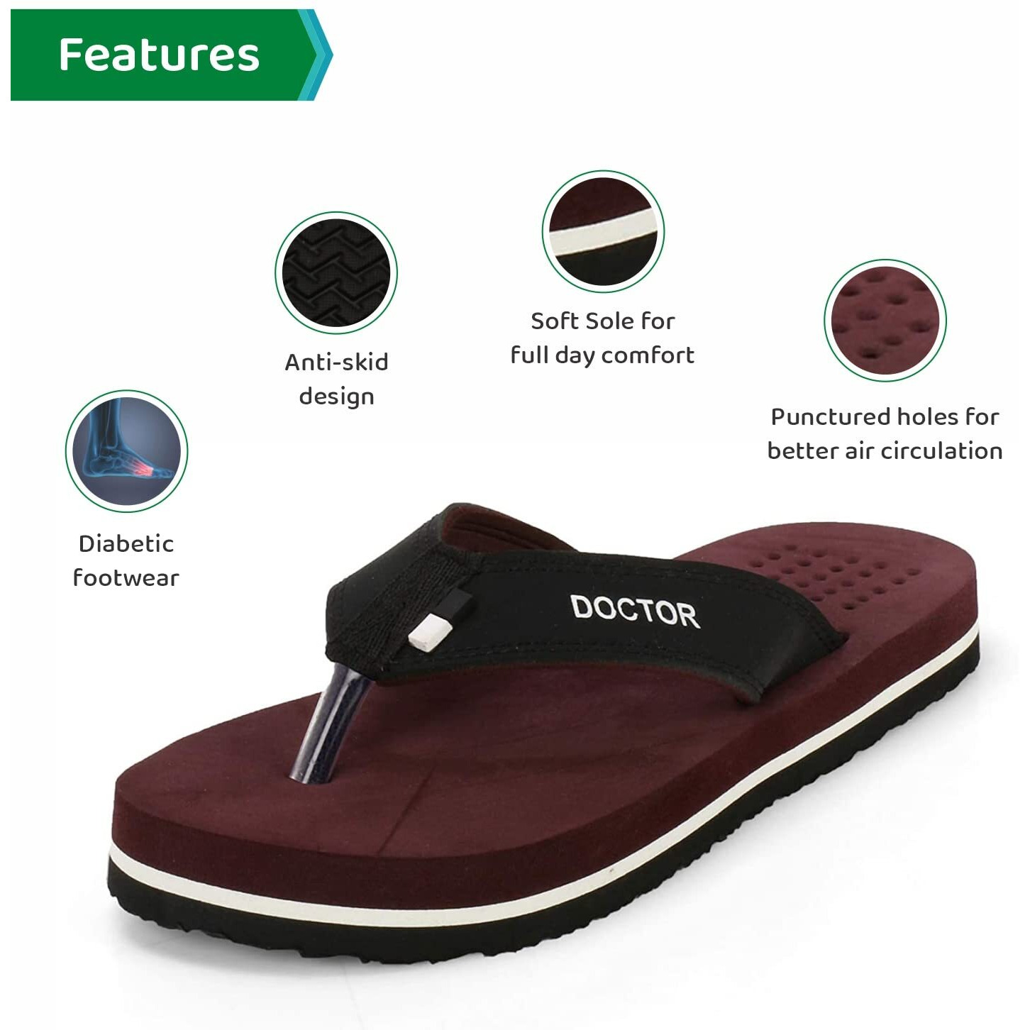 ORTHO JOY Men's Maroon Slippers - 10 Uk