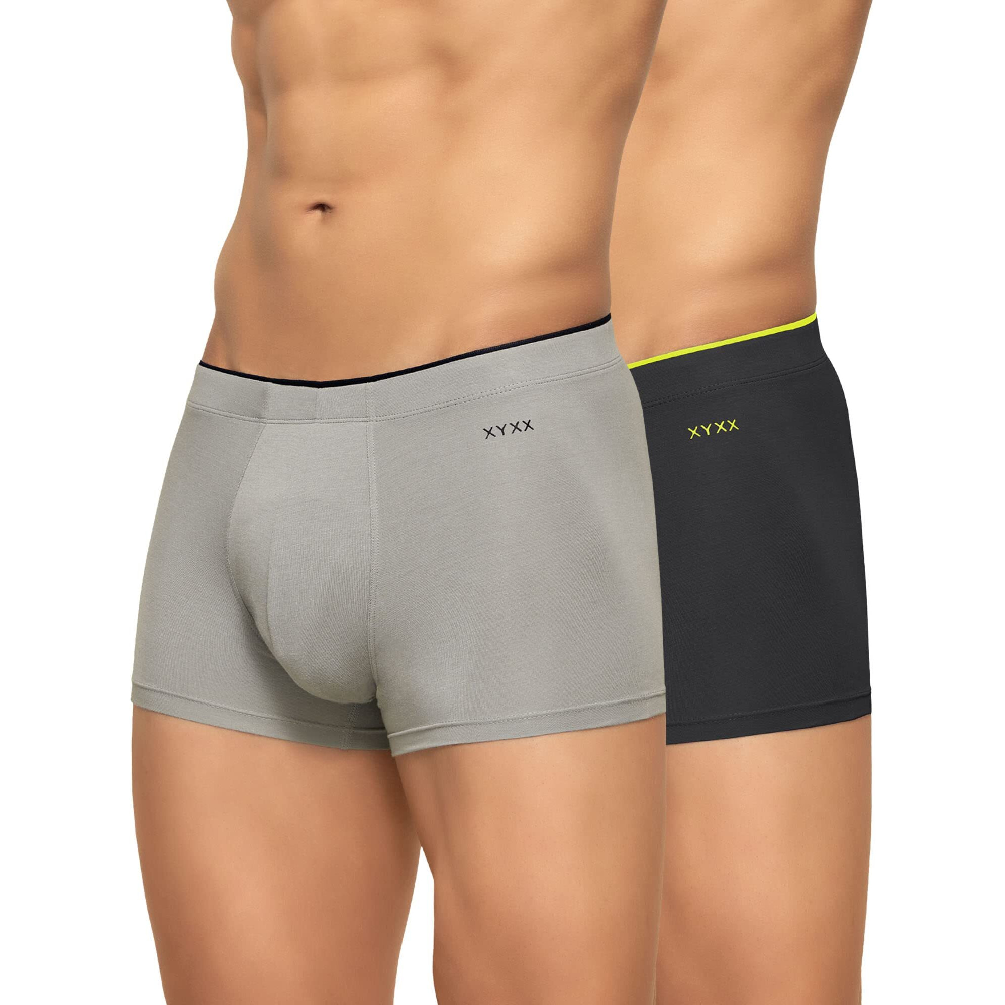 XYXX Men's Underwear Uno IntelliSoft Antimicrobial Micro Modal Trunk Pack of 2 (Coral Grey  Heather Grey 2XL)