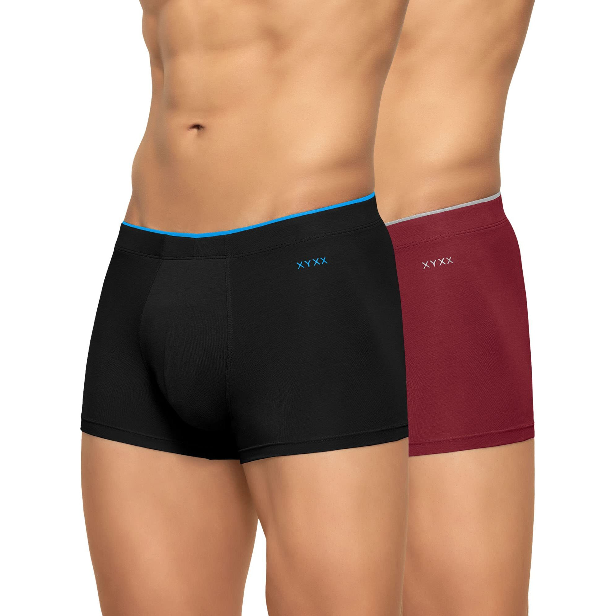 XYXX Men's Modal Classic Stretch Solid Trunks (Pack of 2) (XYTRNK_R1_2_Maroon+Black_S)