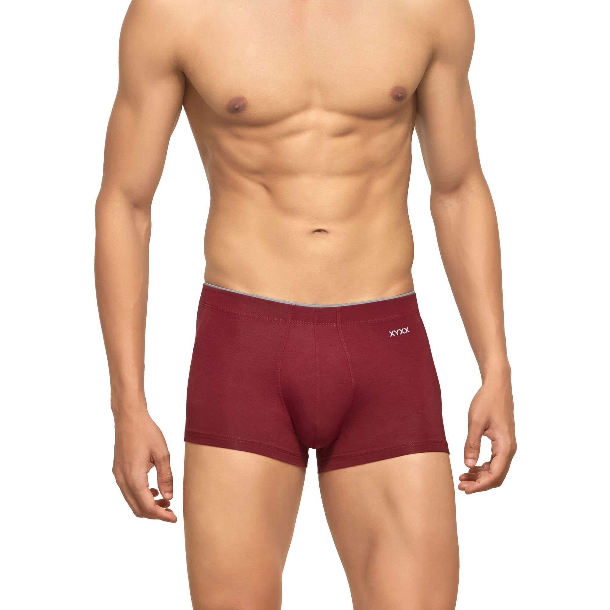 XYXX Men's Modal Classic Stretch Solid Trunks (Pack of 2) (XYTRNK_R1_2_Maroon+Black_S)