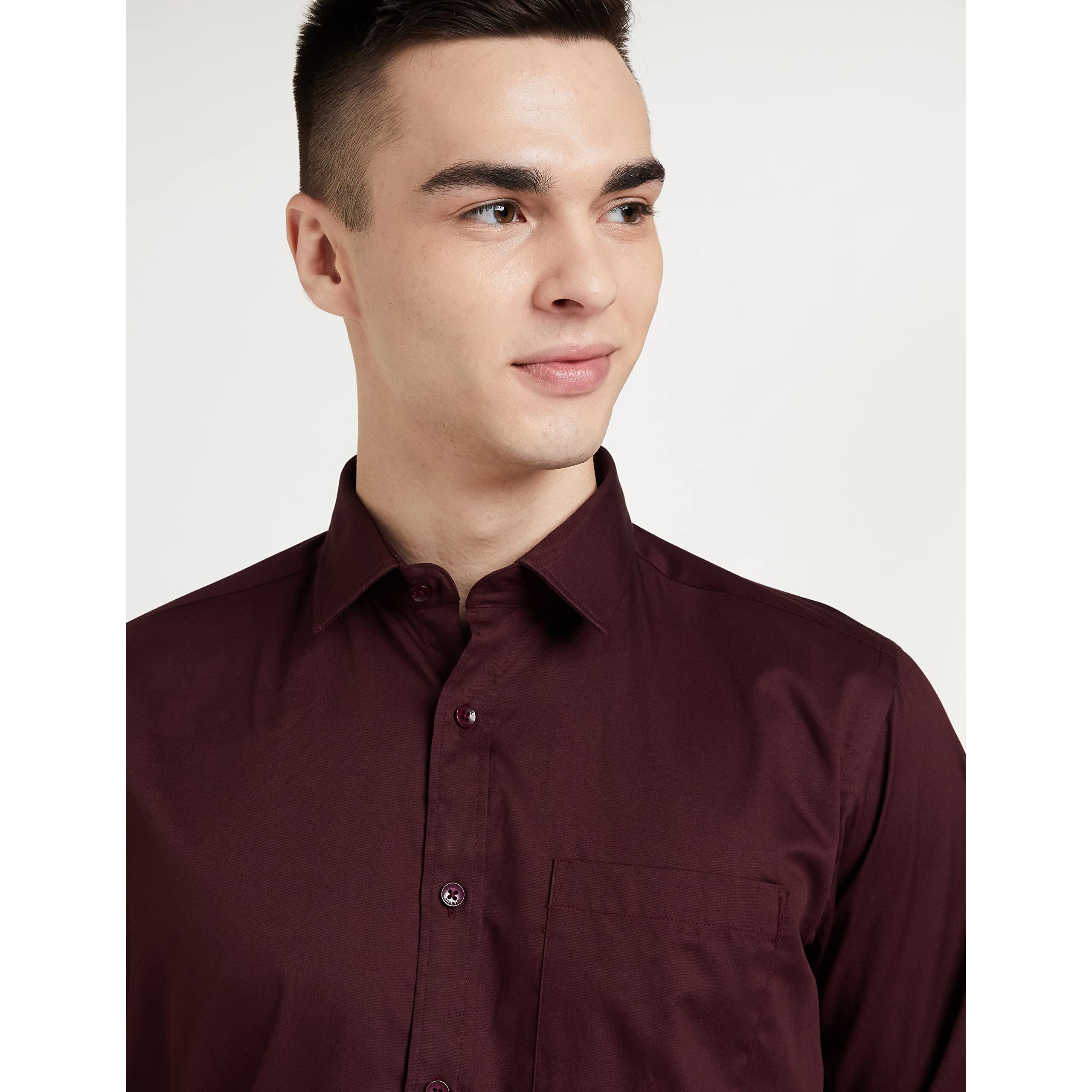 Amazon Brand - Symbol Men's Solid Cotton Formal Shirt | Plain | Full Sleeve - Regular Fit (Available in Plus Size) (Wine_38)