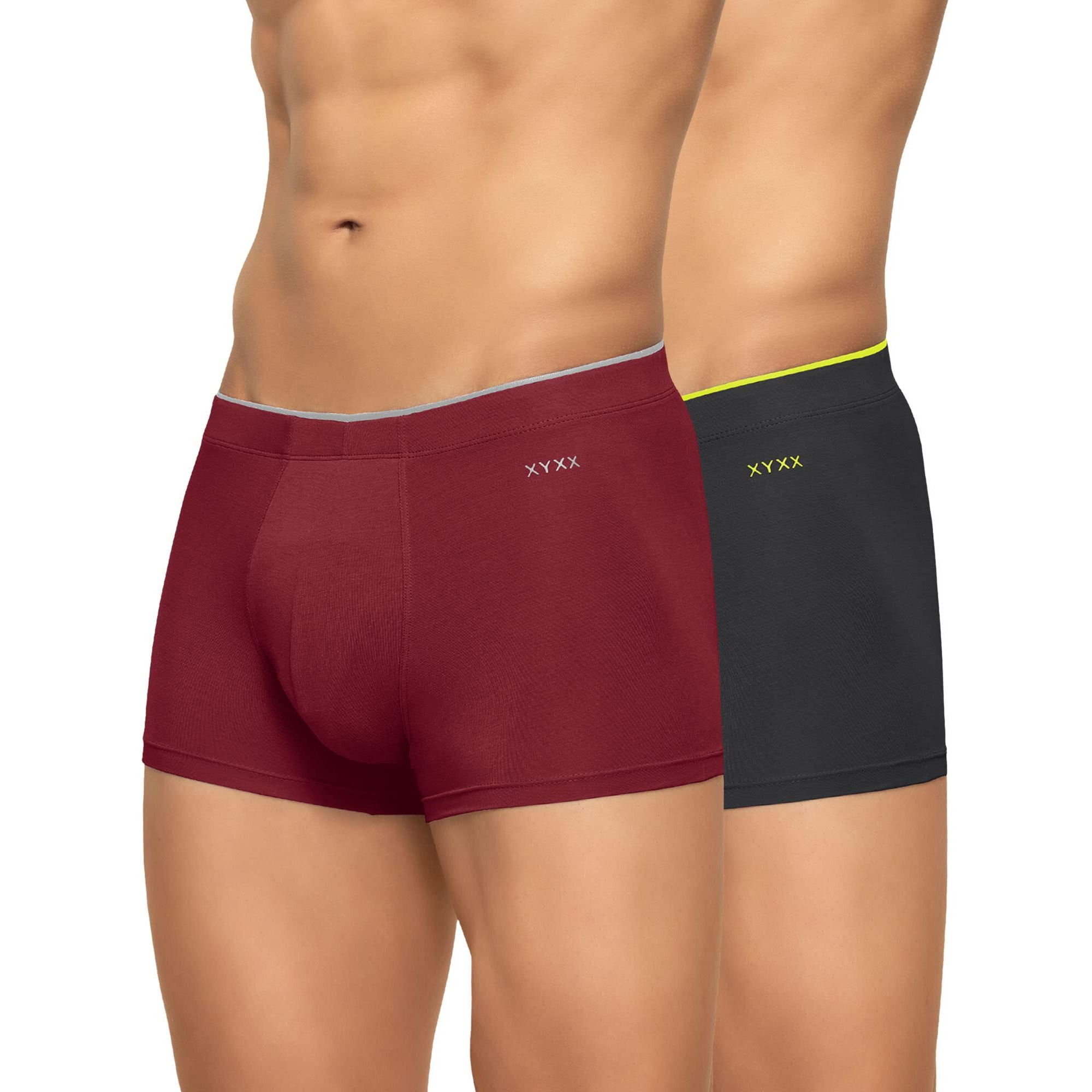 XYXX Men's Modal Classic Stretch Solid Trunks (Pack of 2) (XYTRNK_R1_2_Maroon+Coral Grey_M)