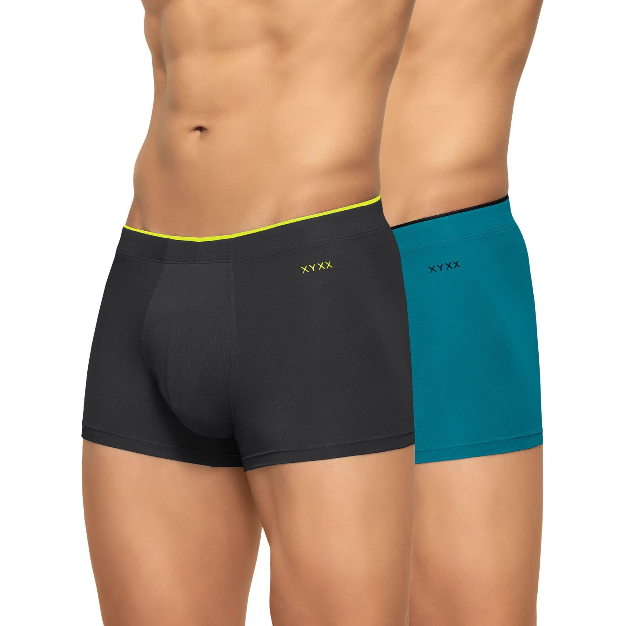 XYXX Men's Modal Classic Stretch Solid Trunks (Pack of 2) (XYTRNK_R1_2_Teal Blue+Coral Grey_XL)