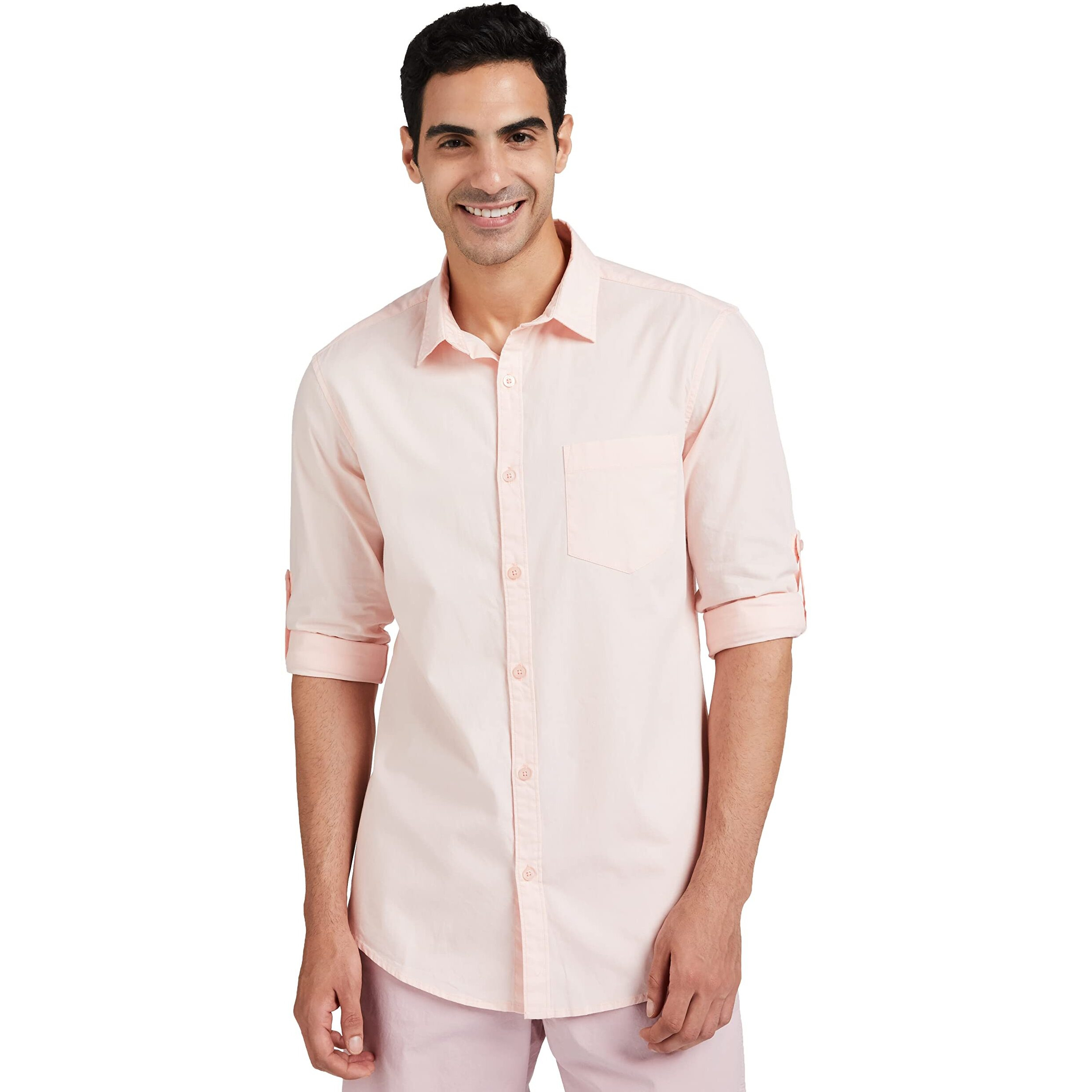Amazon Brand - Symbol Men's Cotton Shirt | Casual | Plain | Full Sleeve | Summer - Regular Fit (Available in Plus Size) (Blush Pink_4XL)