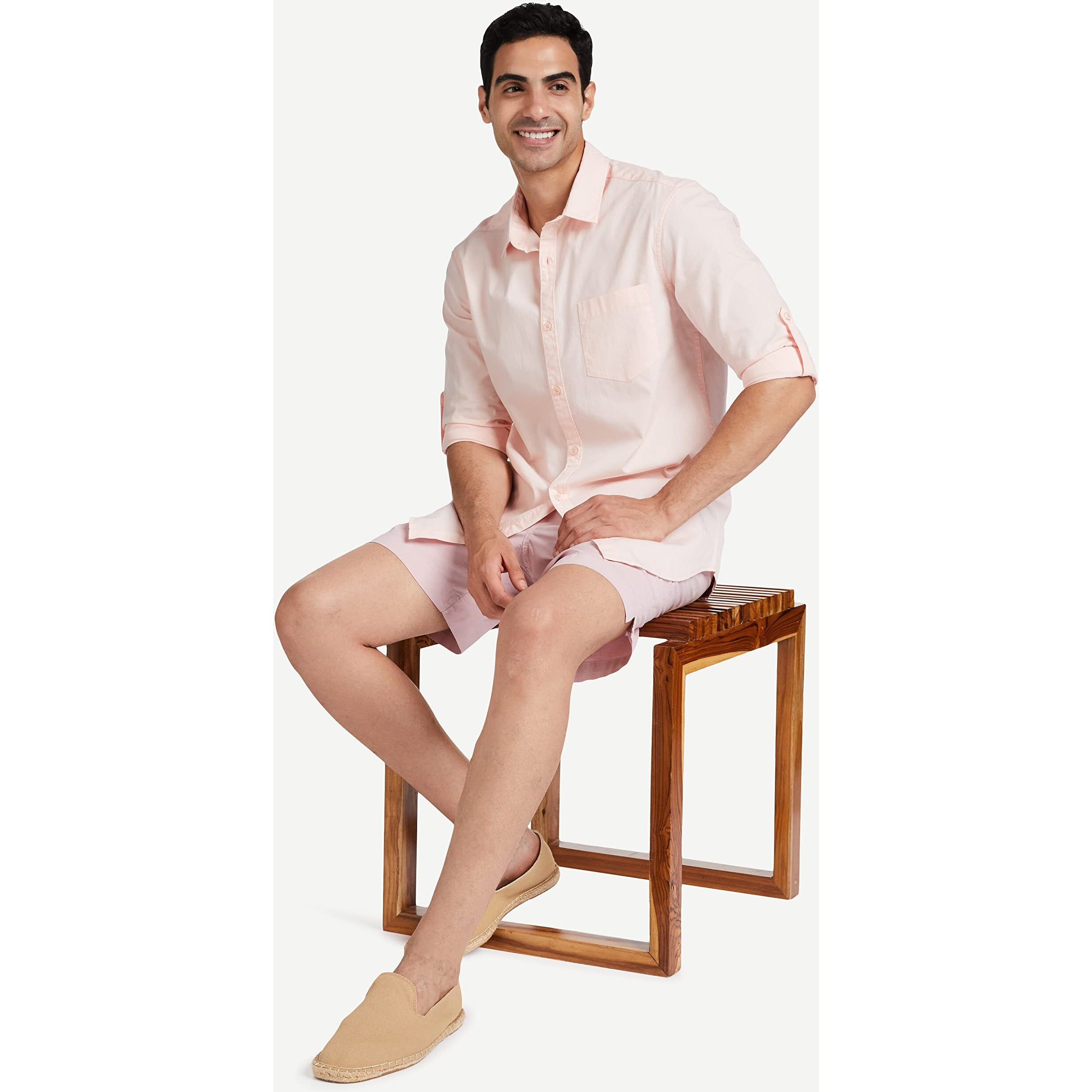Amazon Brand - Symbol Men's Cotton Shirt | Casual | Plain | Full Sleeve | Summer - Regular Fit (Available in Plus Size) (Blush Pink_4XL)
