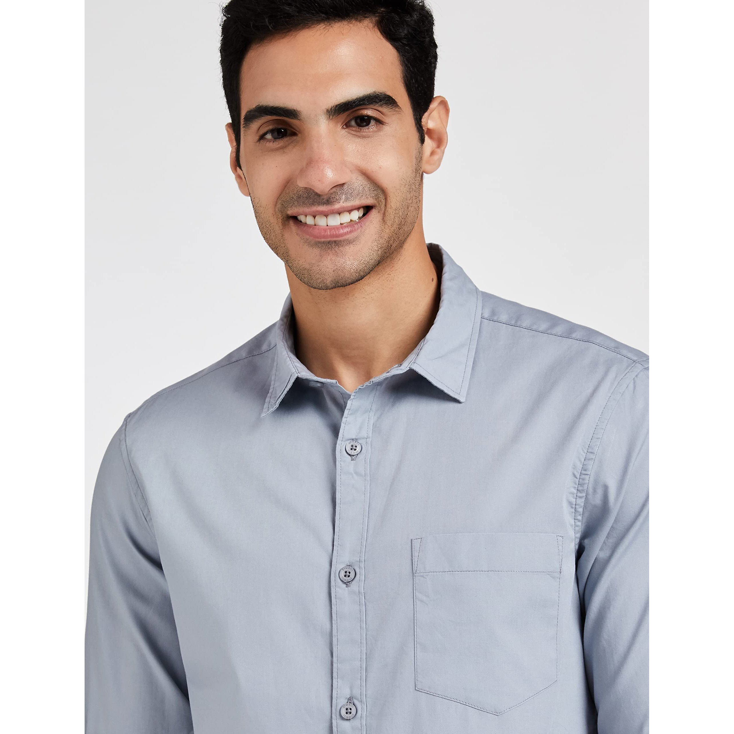 Amazon Brand - Symbol Men's Cotton Shirt | Casual | Plain | Full Sleeve | Summer - Regular Fit (Available in Plus Size) (Light Grey_3XL)