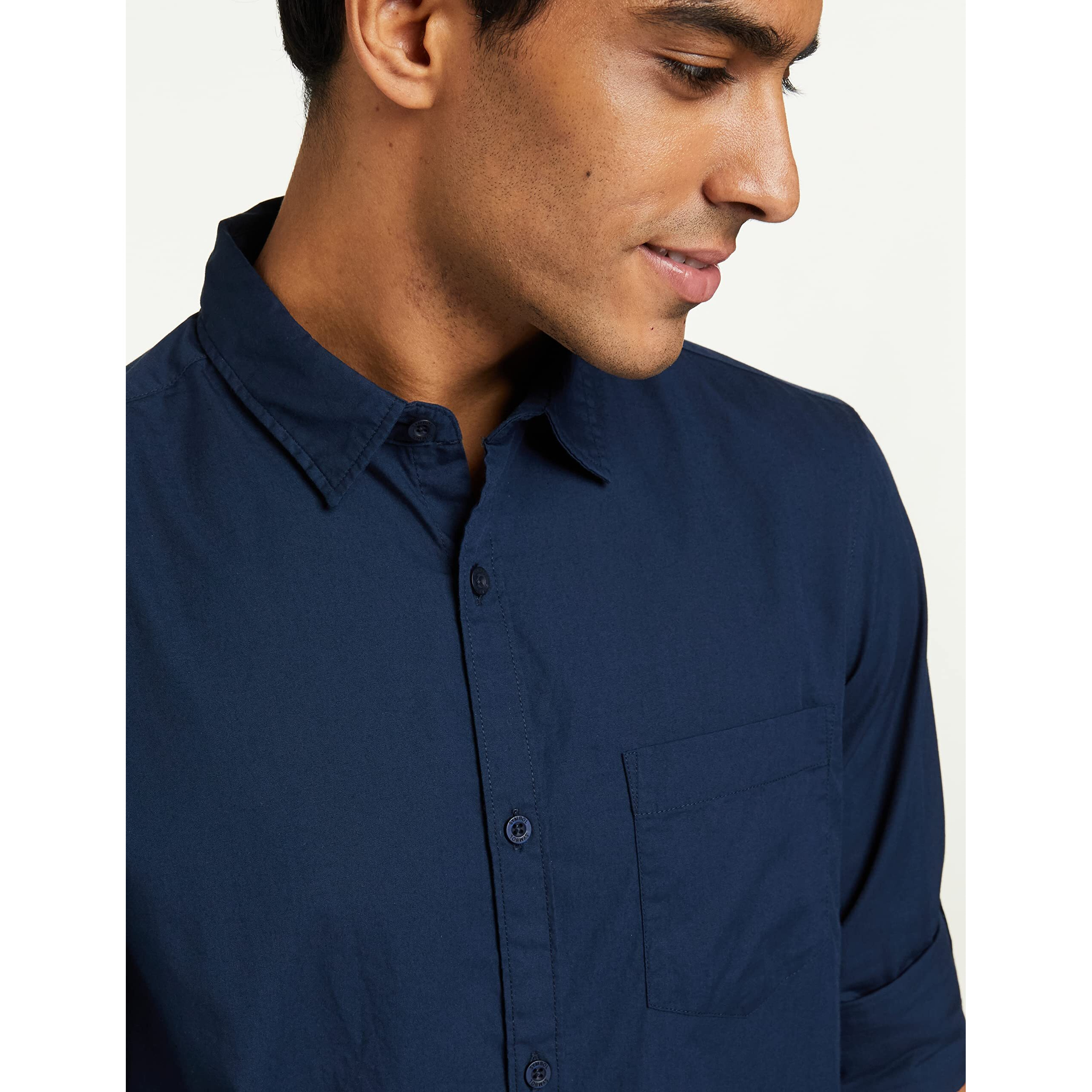 Amazon Brand - Symbol Men's Cotton Shirt | Casual | Plain | Full Sleeve | Summer - Regular Fit (Available in Plus Size) (Navy_3XL)