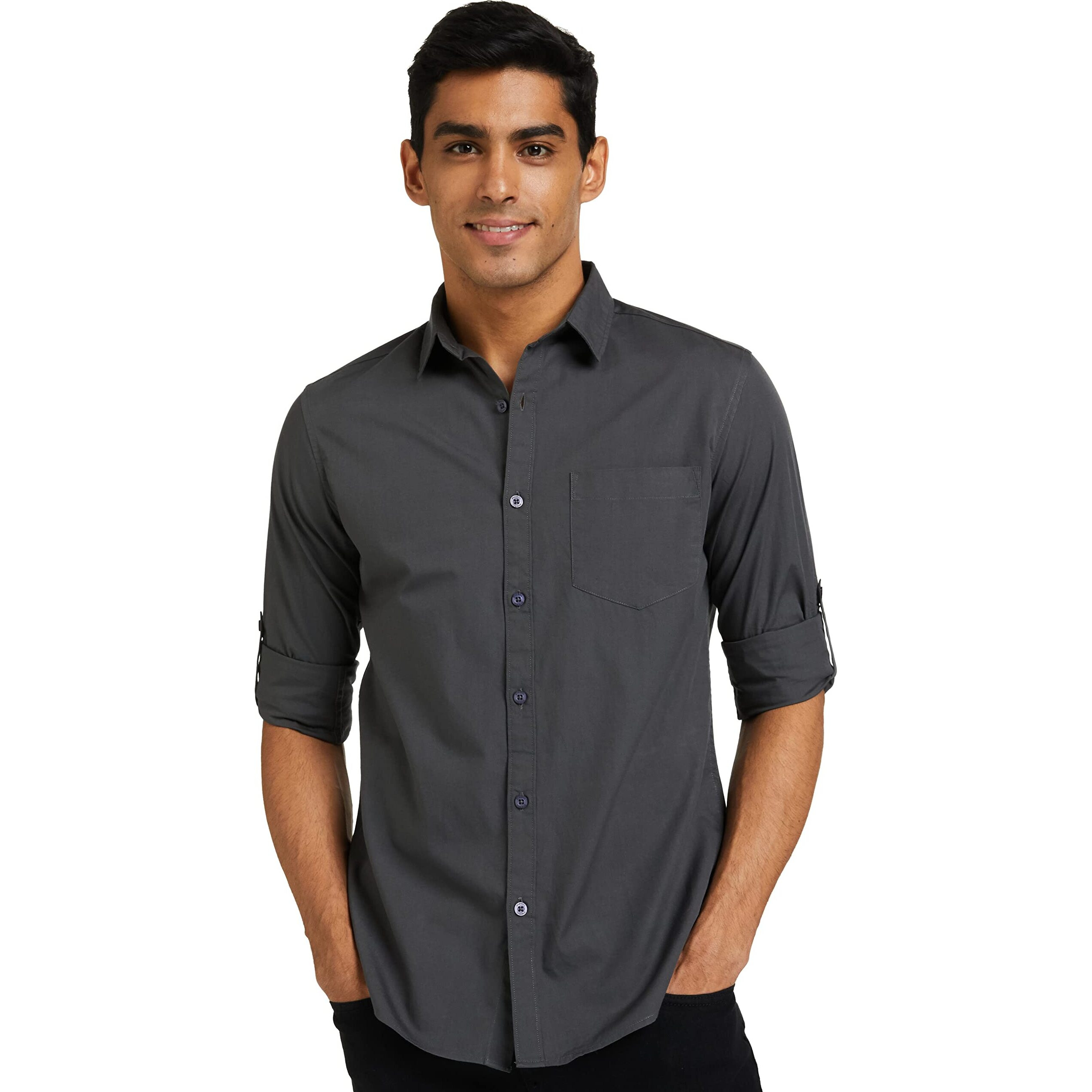 Amazon Brand - Symbol Men's Solid Regular Casual Shirt (AZ-SY-RR-12A-05_Grey XXXX-Large)