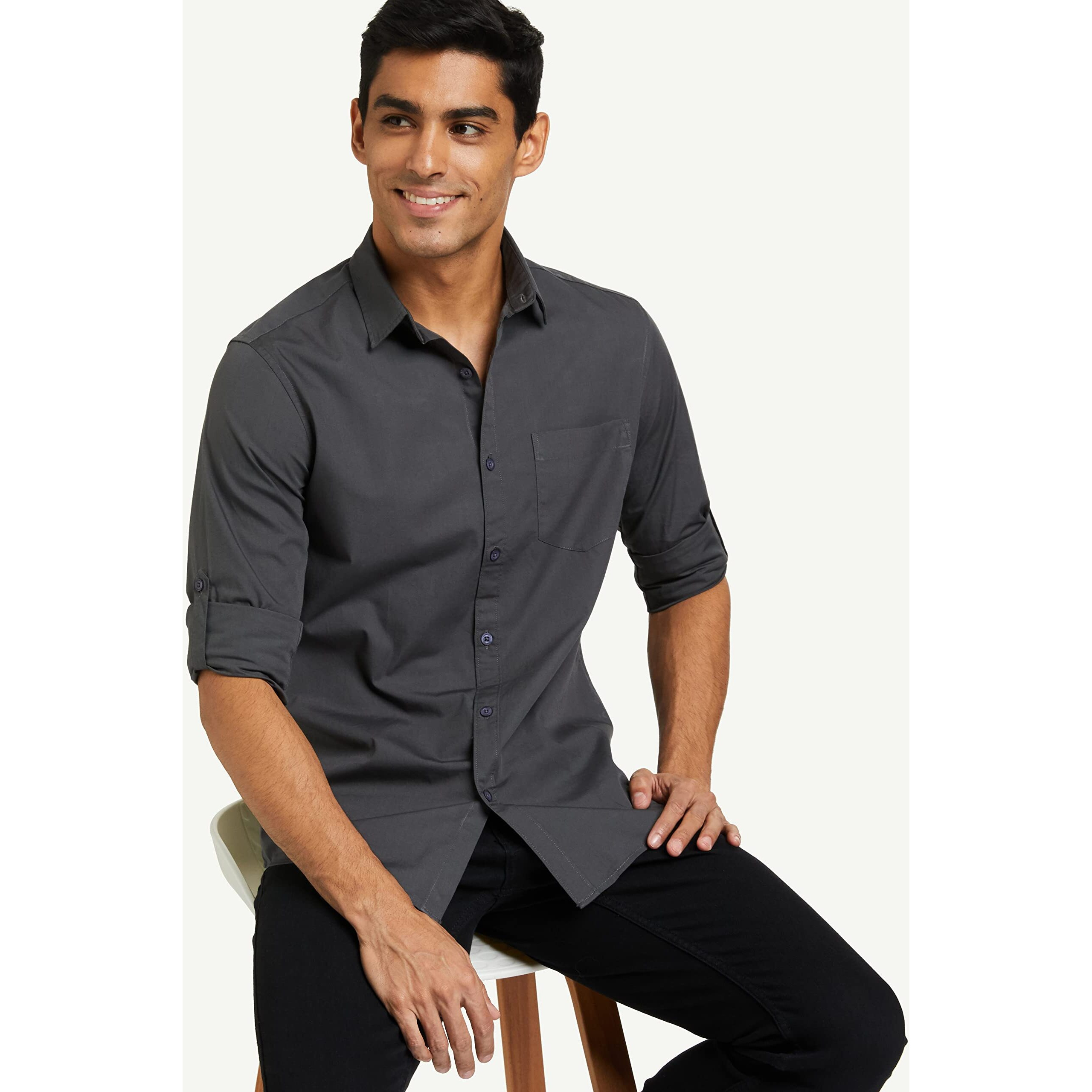 Amazon Brand - Symbol Men's Solid Regular Casual Shirt (AZ-SY-RR-12A-05_Grey XXXX-Large)