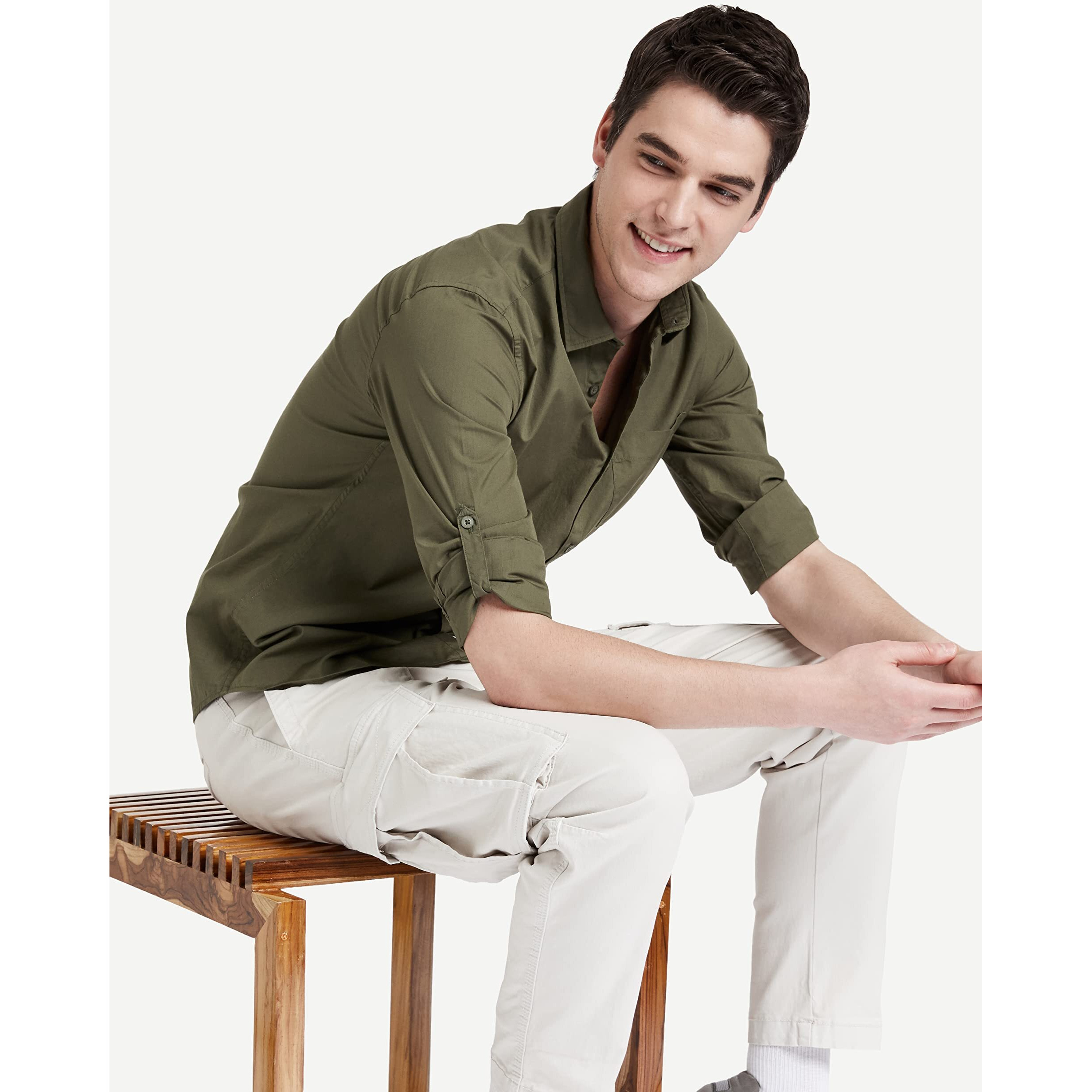 Amazon Brand - Symbol Men's Cotton Shirt | Casual | Plain | Full Sleeve | Summer - Regular Fit (Available in Plus Size) (Olive_3XL)