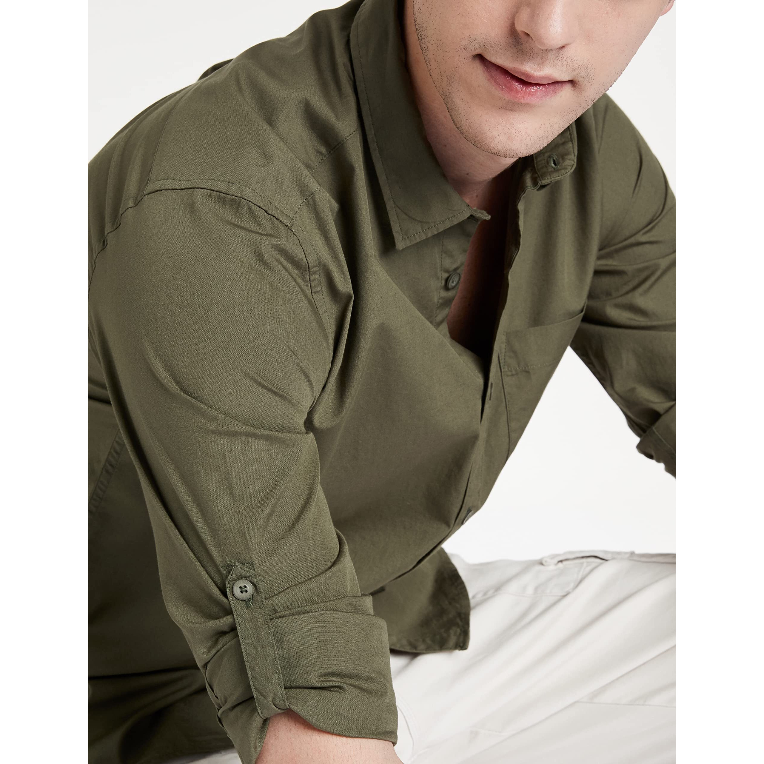 Amazon Brand - Symbol Men's Cotton Shirt | Casual | Plain | Full Sleeve | Summer - Regular Fit (Available in Plus Size) (Olive_3XL)