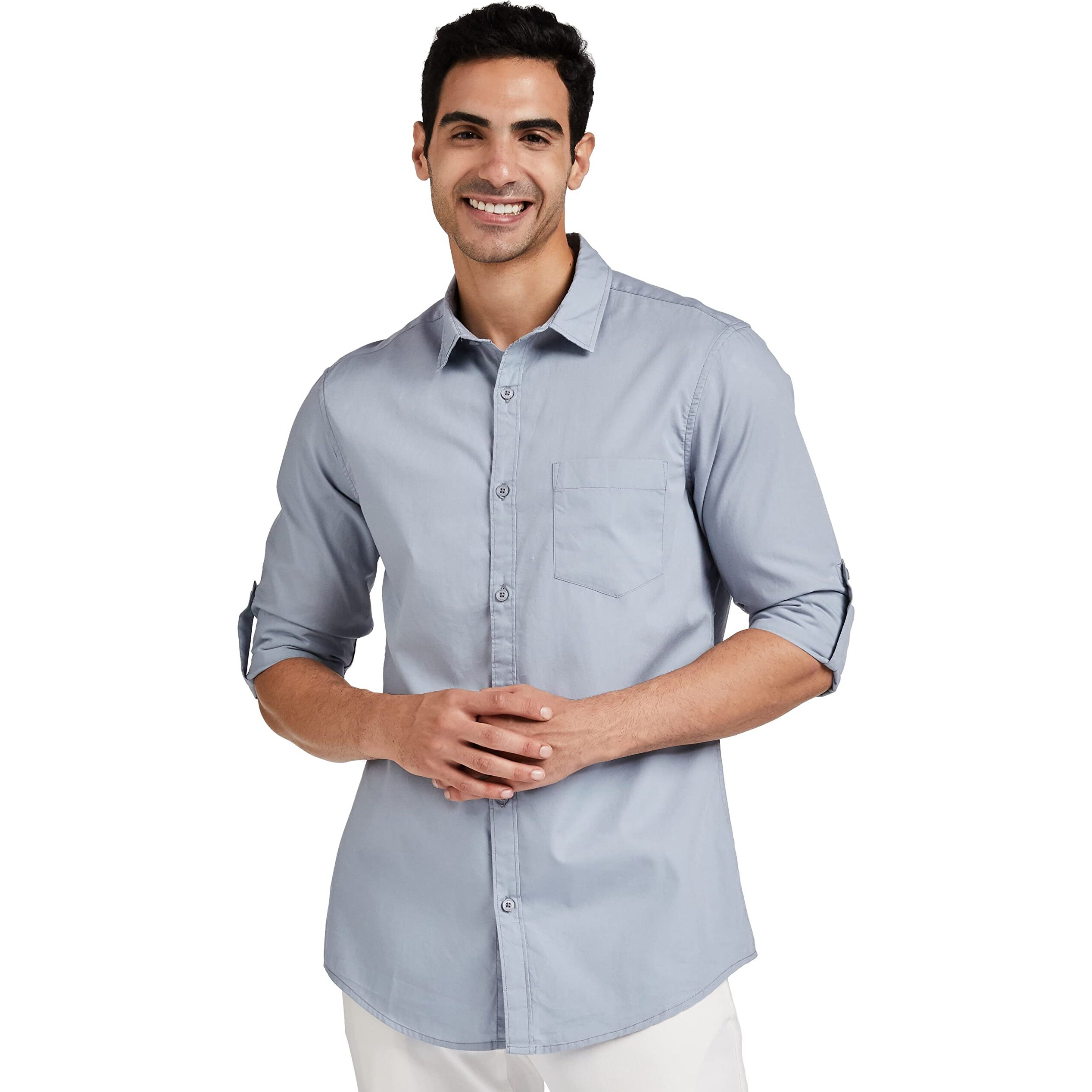 Amazon Brand - Symbol Men's Cotton Shirt | Casual | Plain | Full Sleeve | Summer - Regular Fit (Available in Plus Size) (Light Grey_4XL)
