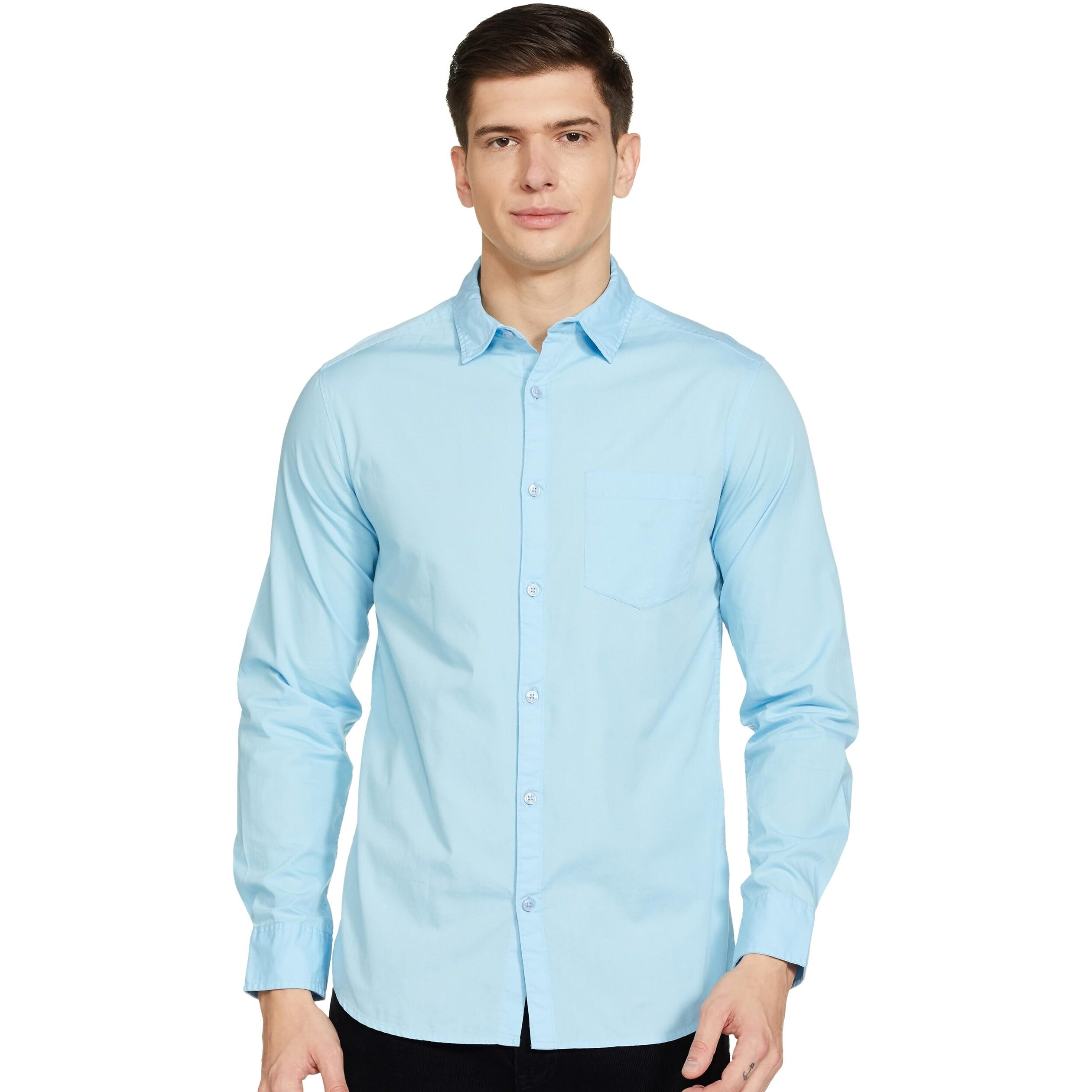 Amazon Brand - Symbol Men's Cotton Shirt | Casual | Plain | Full Sleeve | Summer - Regular Fit (Available in Plus Size) (Sky Blue_3XL)