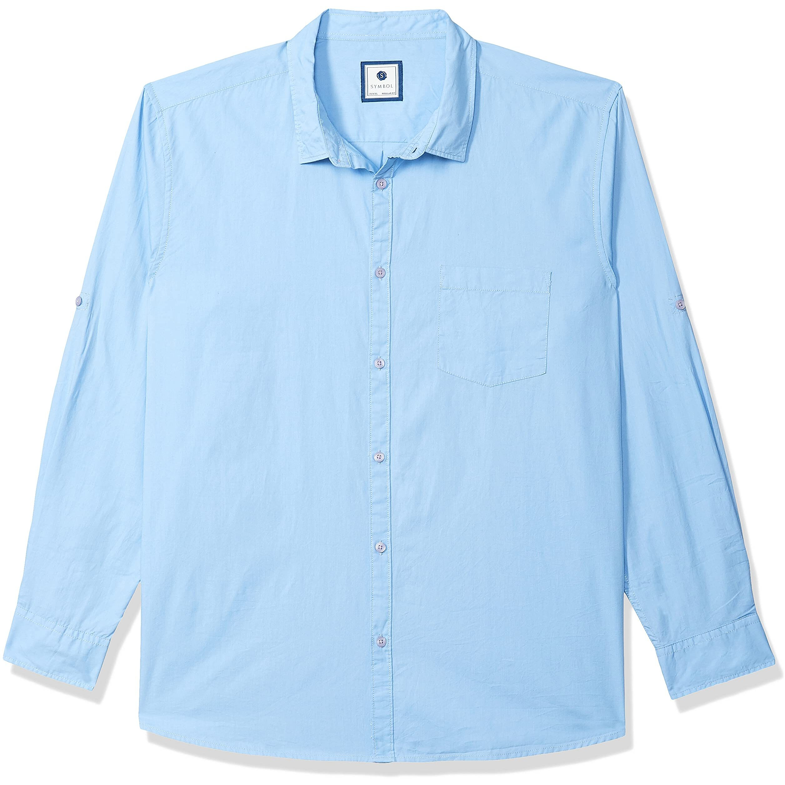 Amazon Brand - Symbol Men's Cotton Shirt | Casual | Plain | Full Sleeve | Summer - Regular Fit (Available in Plus Size) (Sky Blue_3XL)