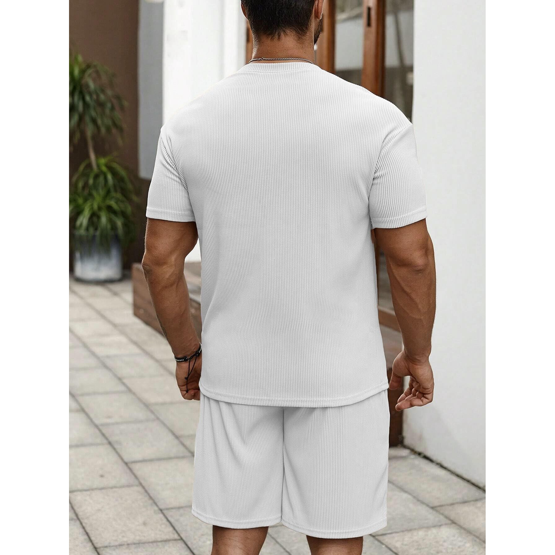 SMOWKLY Men's Pyjama Set || T-Shirt and Shorts Set for Men || Night Wear for Men || Night Suit for Men (1167_MTNS_WT_XXL) White