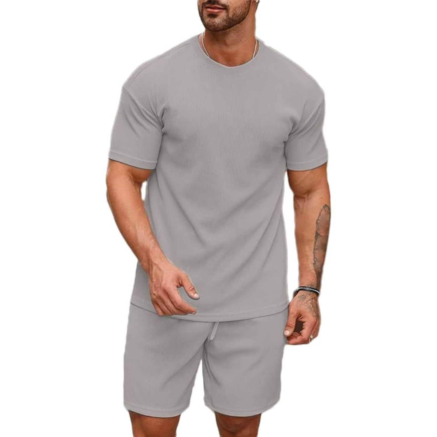 SMOWKLY Men's Pyjama Set || T-Shirt and Shorts Set for Men || Night Wear for Men || Night Suit for Men (1163_MTNS_Gry_3XL) Grey