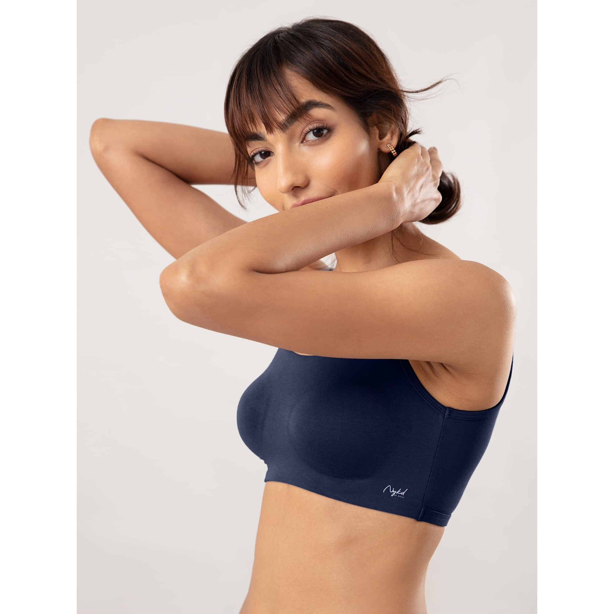 NYKD Soft Cup Easy Peasy Slip On Everyday Bra for Women, Wireless, Full Coverage, Support Shaper, Non Padded Sports Bra Bra, NYB113, Navy, XL, 1N