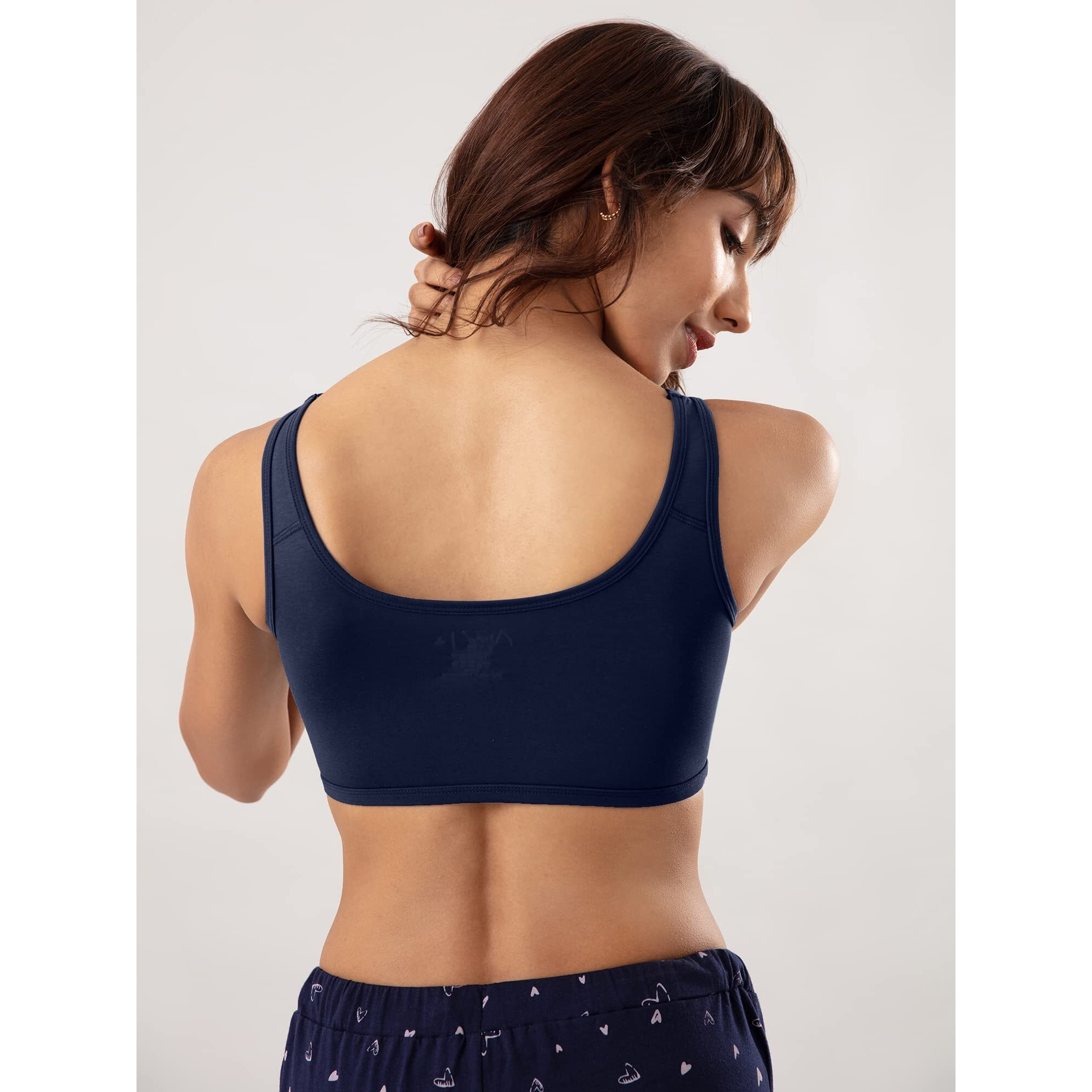 NYKD Soft Cup Easy Peasy Slip On Everyday Bra for Women, Wireless, Full Coverage, Support Shaper, Non Padded Sports Bra Bra, NYB113, Navy, XL, 1N