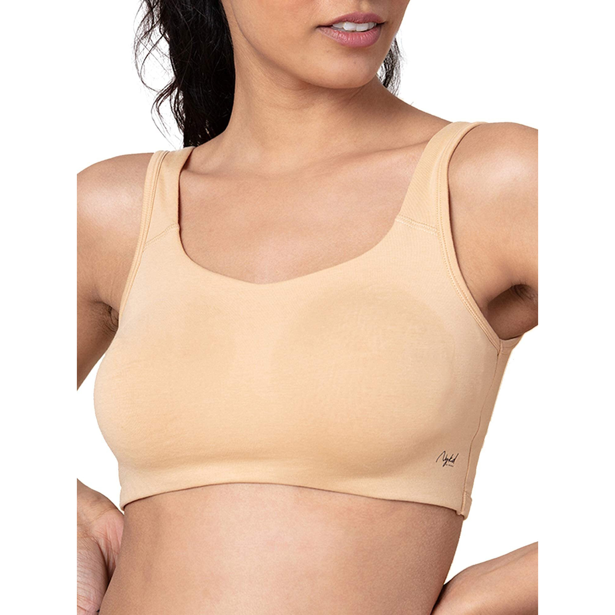 NYKD Soft Cup Easy Peasy Slip On Everyday Bra for Women, Wireless, Full Coverage, Support Shaper, Non Padded Sports Bra Bra, NYB113, Sand, XS, 1N