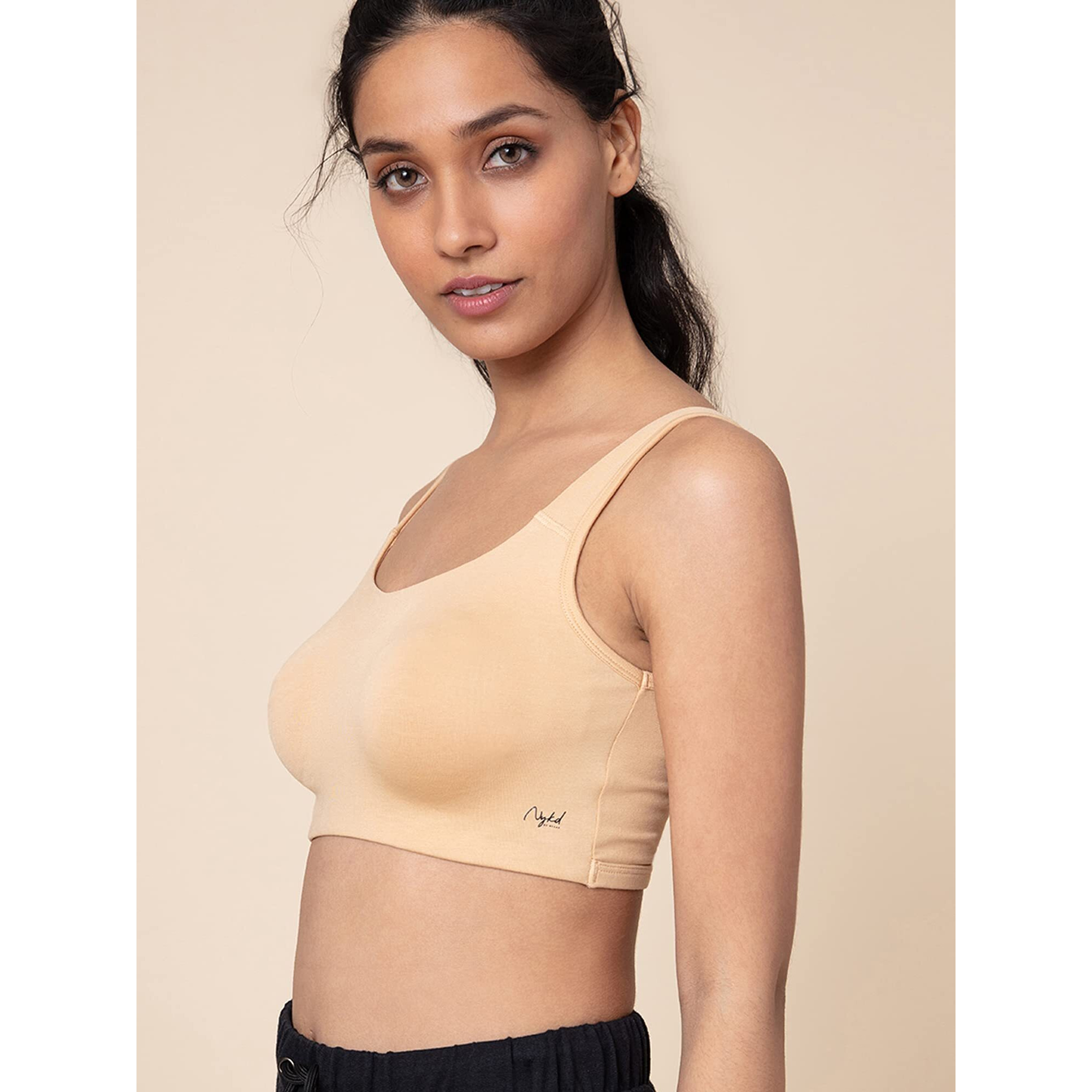 NYKD Soft Cup Easy Peasy Slip On Everyday Bra for Women, Wireless, Full Coverage, Support Shaper, Non Padded Sports Bra Bra, NYB113, Sand, XS, 1N