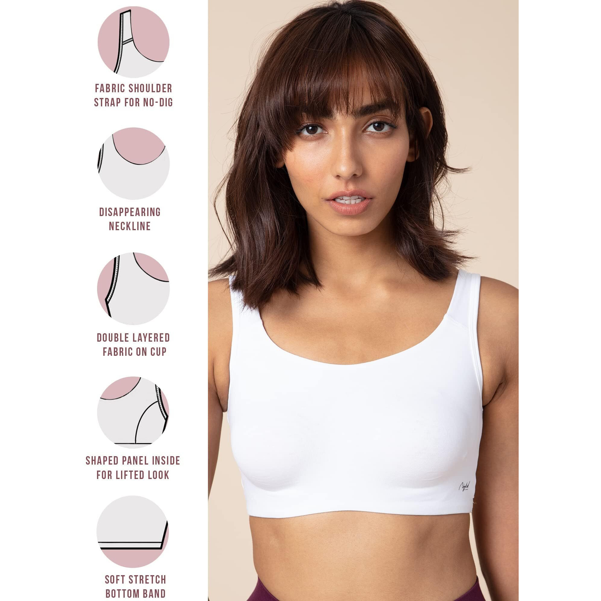 NYKD Soft Cup Easy Peasy Slip On Everyday Bra for Women, Wireless, Full Coverage, Support Shaper, Non Padded Sports Bra Bra, NYB113, White, XL, 1N