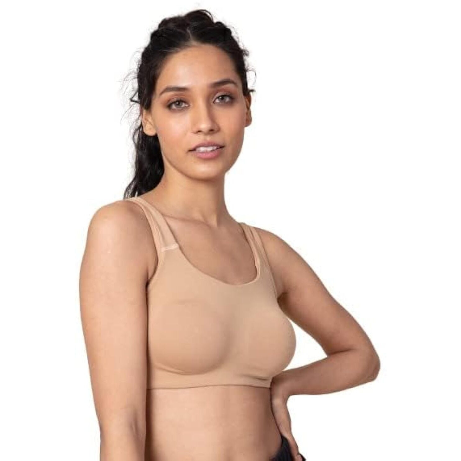 NYKD Soft Cup Easy Peasy Slip On Everyday Bra for Women, Wireless, Full Coverage, Support Shaper, Non Padded Sports Bra Bra, NYB113, Skin, L, 1N