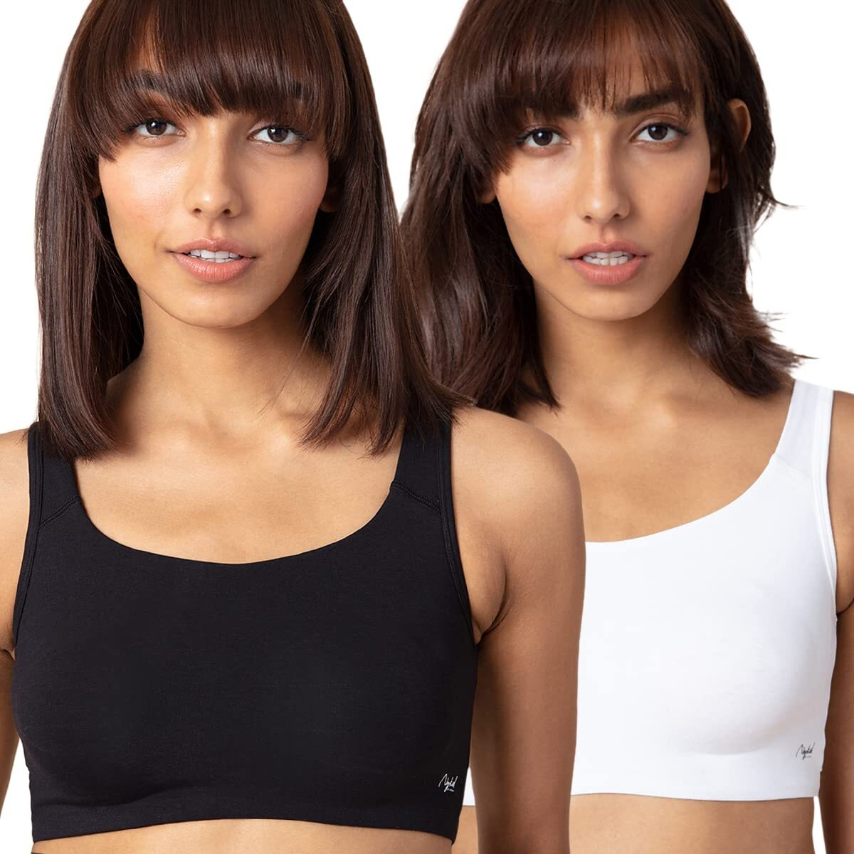 NYKD Women's Cotton Non Padded Wire Free Everyday Bra Bra, NYB113PO2, White/Black, M, 2N