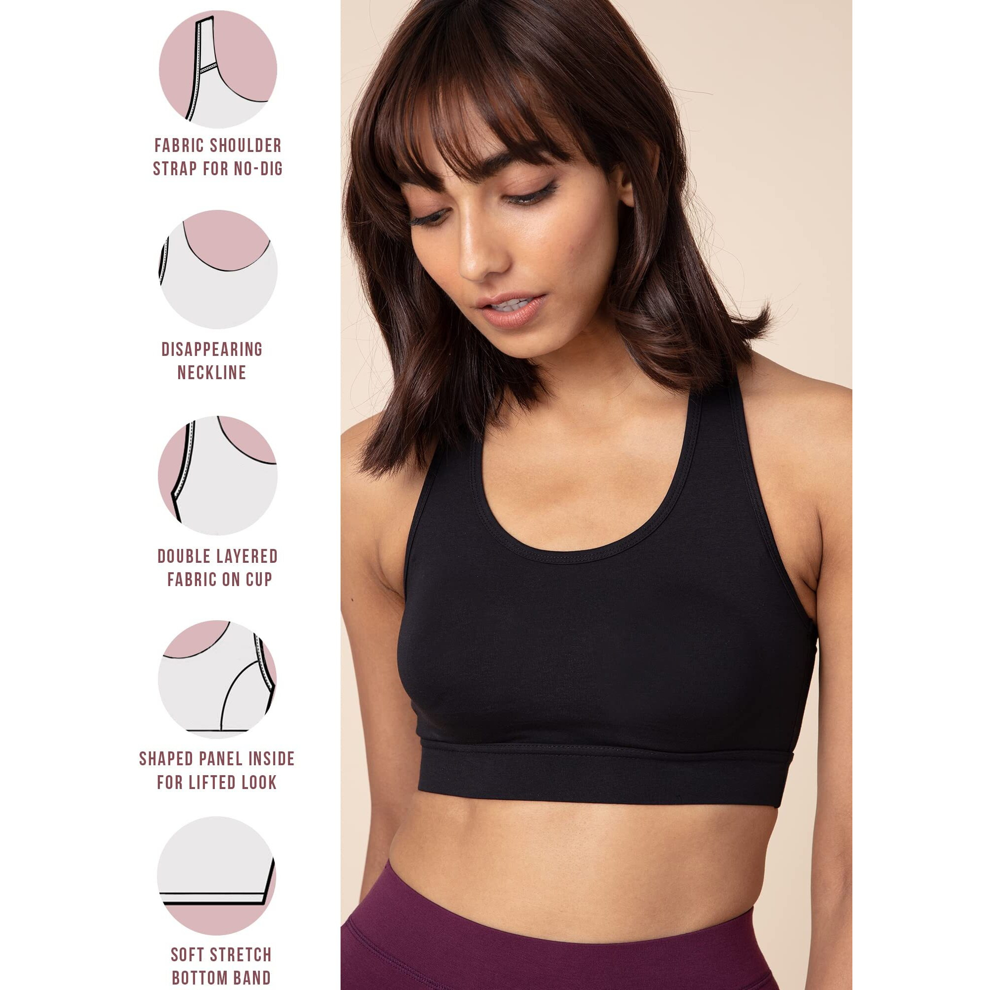 NYKD Women's Cotton Non Padded Wire Free Everyday Bra Bra, NYB113PO2, White/Black, M, 2N