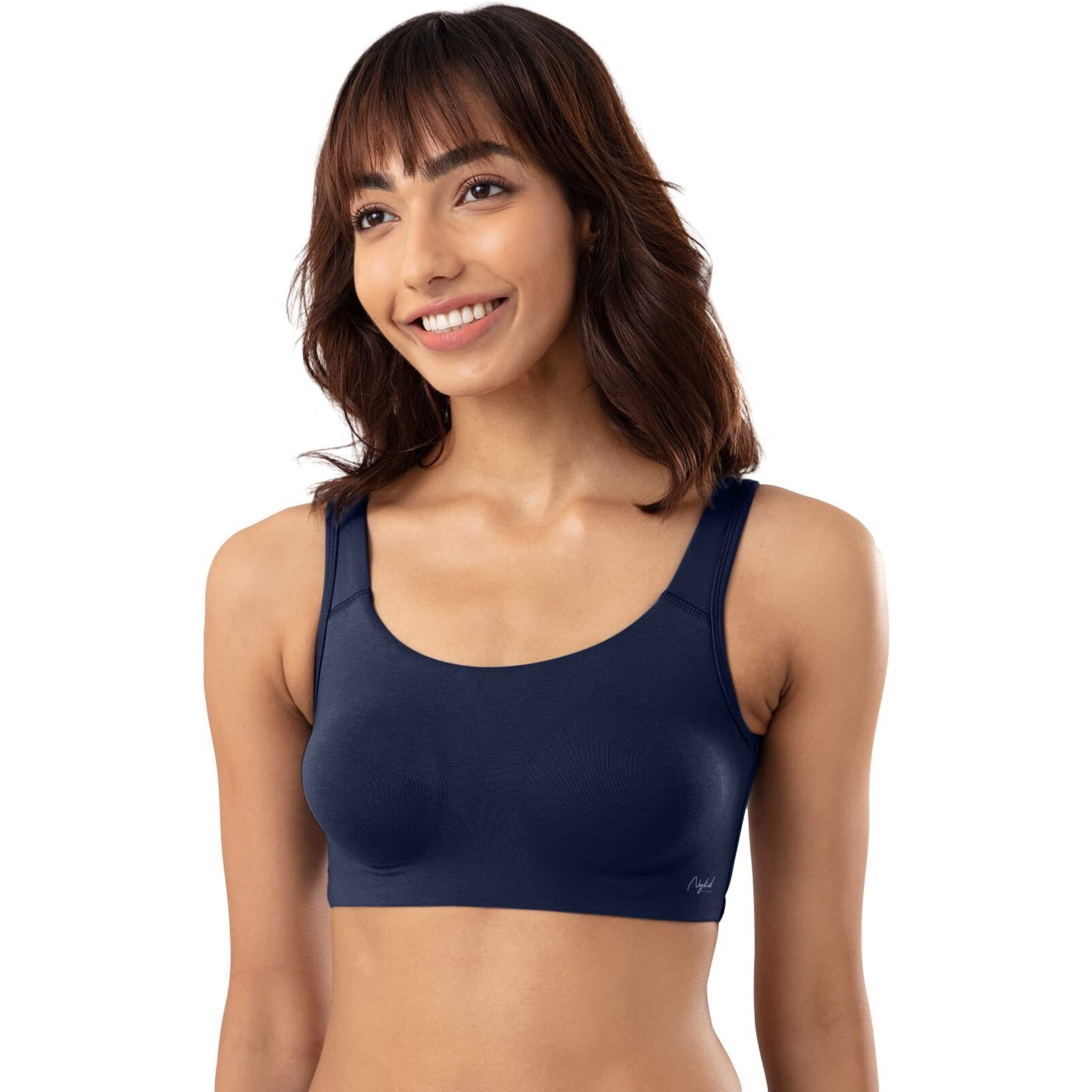 NYKD Soft Cup Easy Peasy Slip On Everyday Bra for Women, Wireless, Full Coverage, Support Shaper, Non Padded Sports Bra Bra, NYB113, Navy, S, 1N