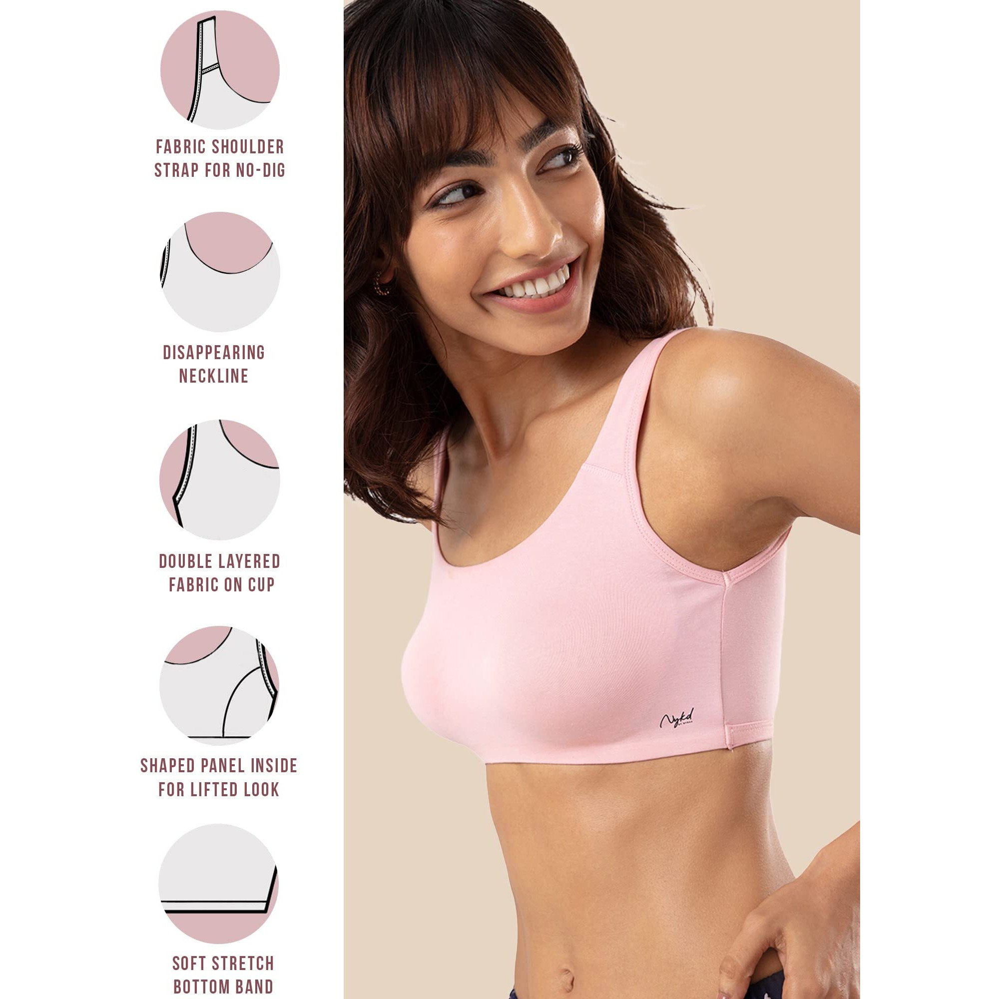 NYKD Soft Cup Easy Peasy Slip On Everyday Bra for Women, Wireless, Full Coverage, Support Shaper, Non Padded Sports Bra Bra, NYB113, Pink, S, 1N