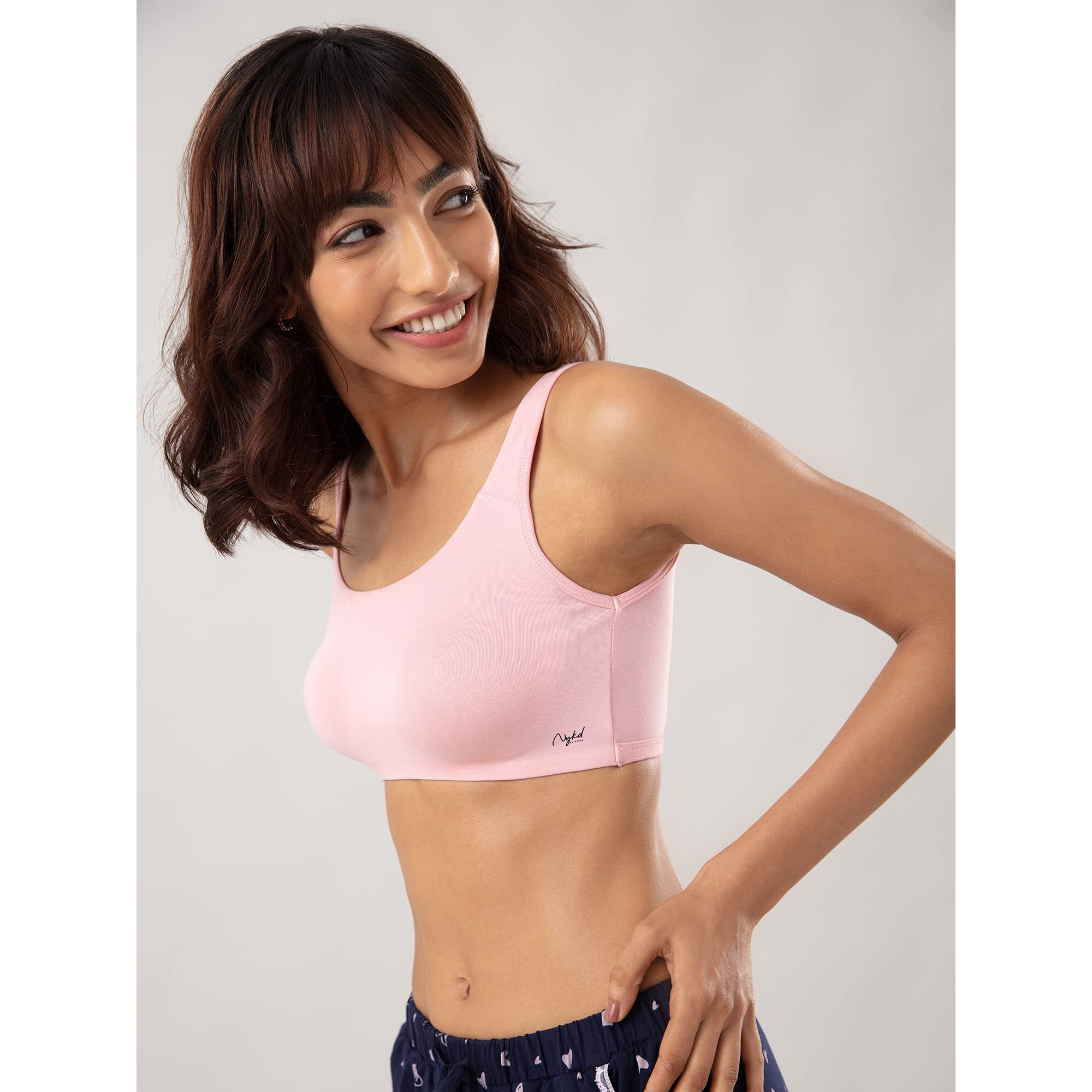 NYKD Soft Cup Easy Peasy Slip On Everyday Bra for Women, Wireless, Full Coverage, Support Shaper, Non Padded Sports Bra Bra, NYB113, Pink, S, 1N