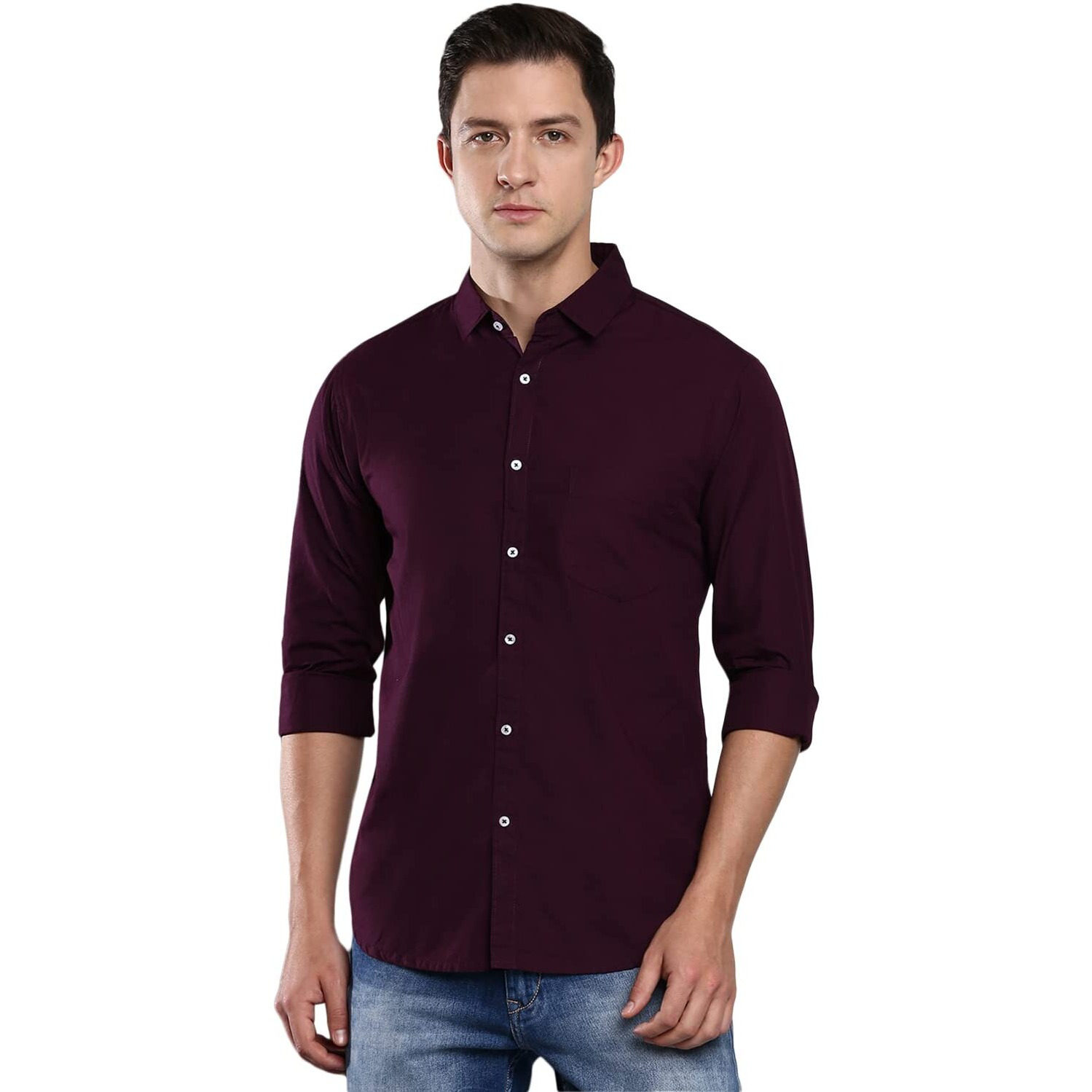 Dennis Lingo Men's Cotton Purple Solid Casual Shirt (C301_Purple_XXL)