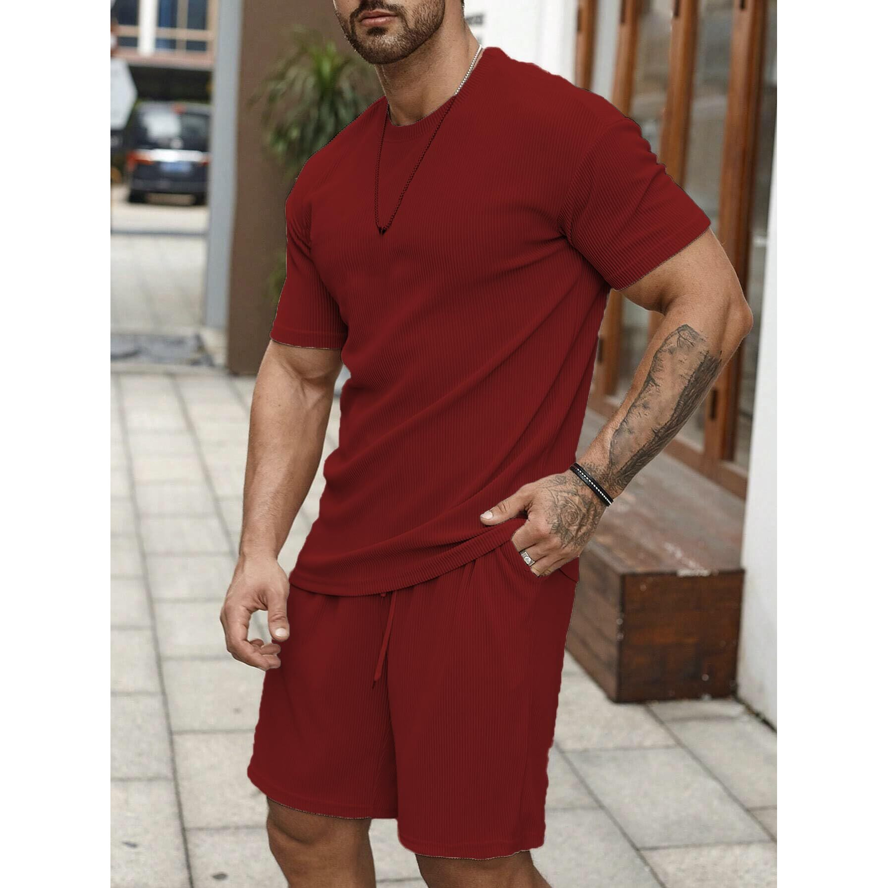 SMOWKLY Men's Pyjama Set || T-Shirt and Shorts Set for Men || Night Wear for Men || Night Suit for Men (1628_MRN_S) Maroon