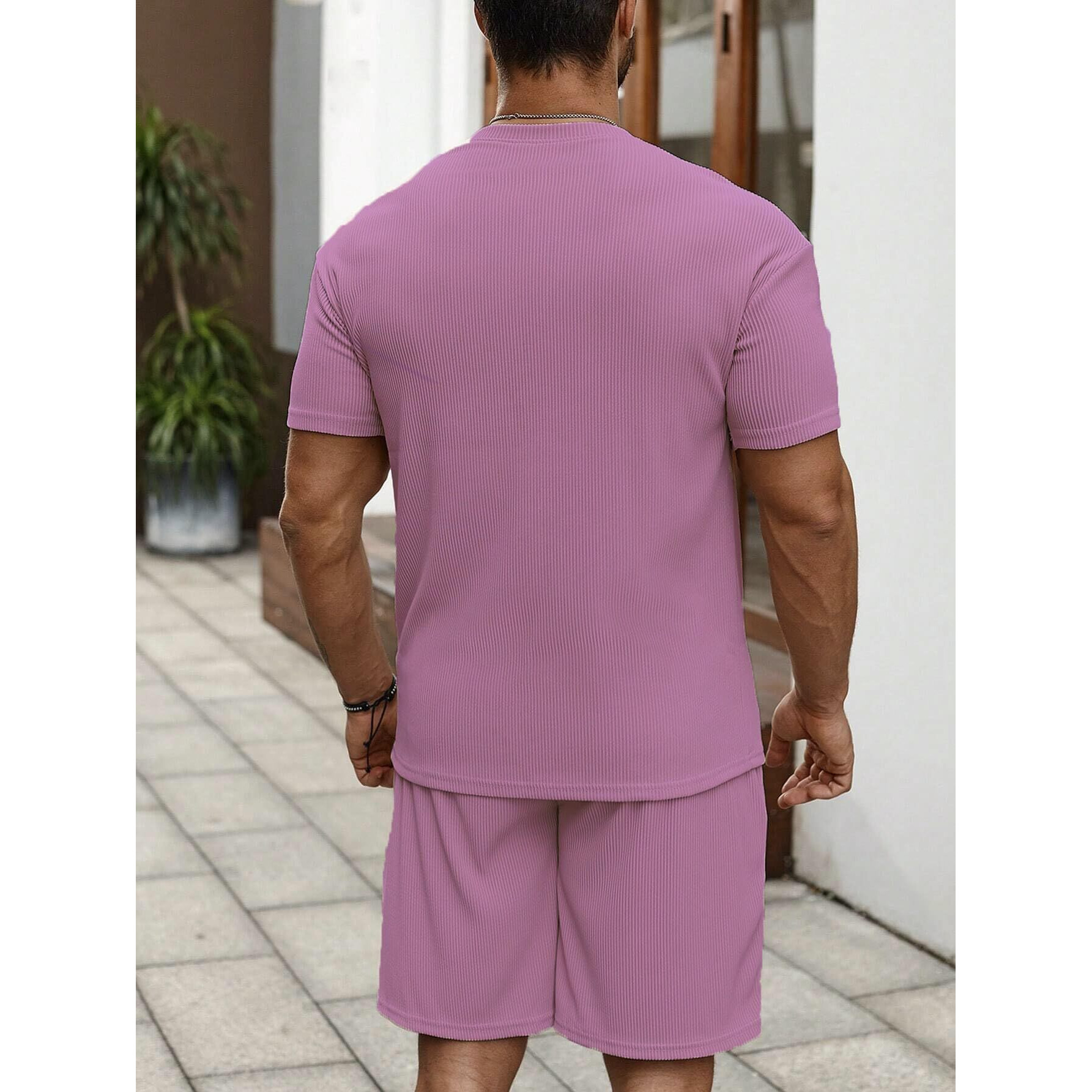 SMOWKLY Men's Pyjama Set || T-Shirt and Shorts Set for Men || Night Wear for Men || Night Suit for Men (1165_MTNS_PNK_S) Pink