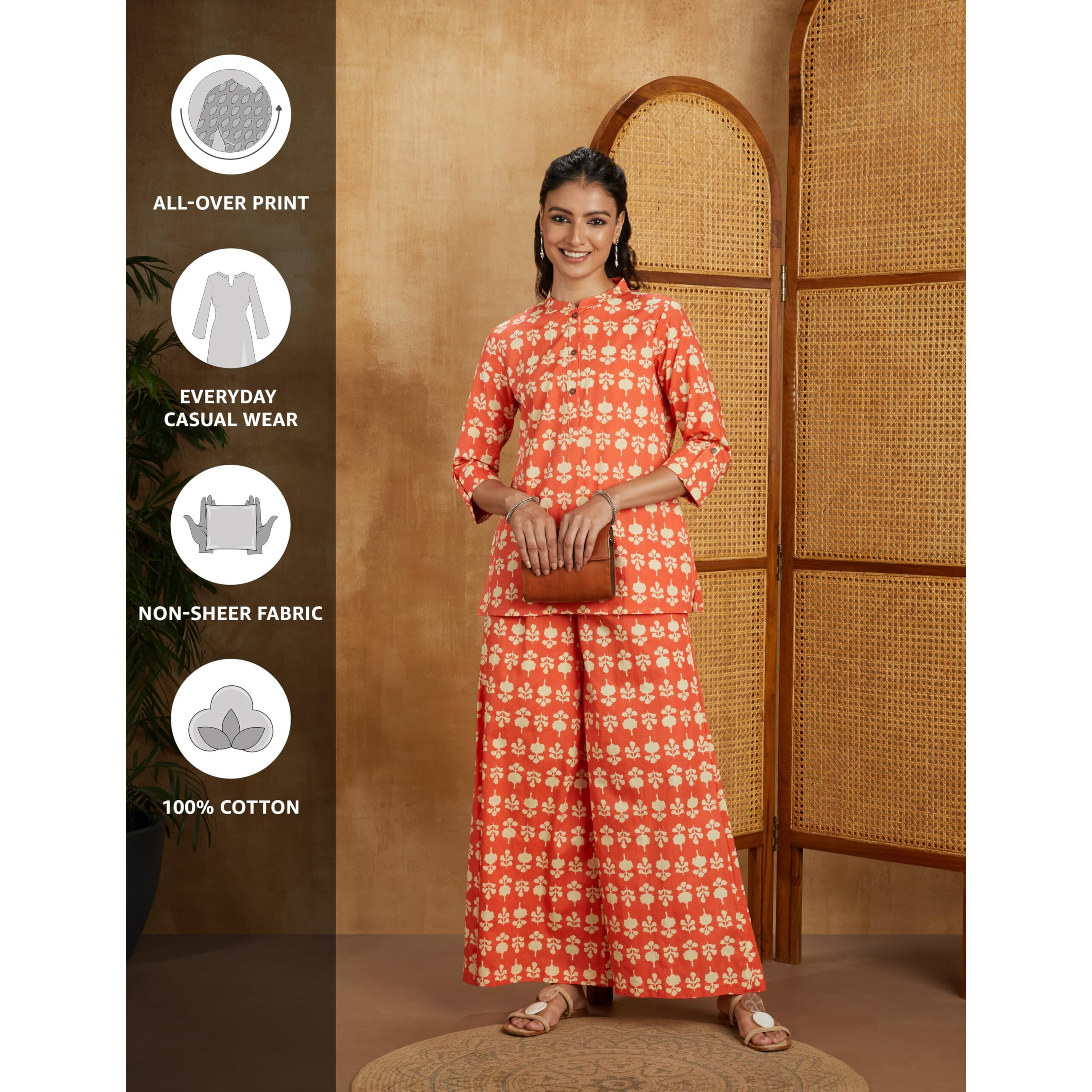 Amazon Brand - Myx Women's Cotton Regular Kurti (PAG 1 A/1_Kappa PHOOL (Peach)