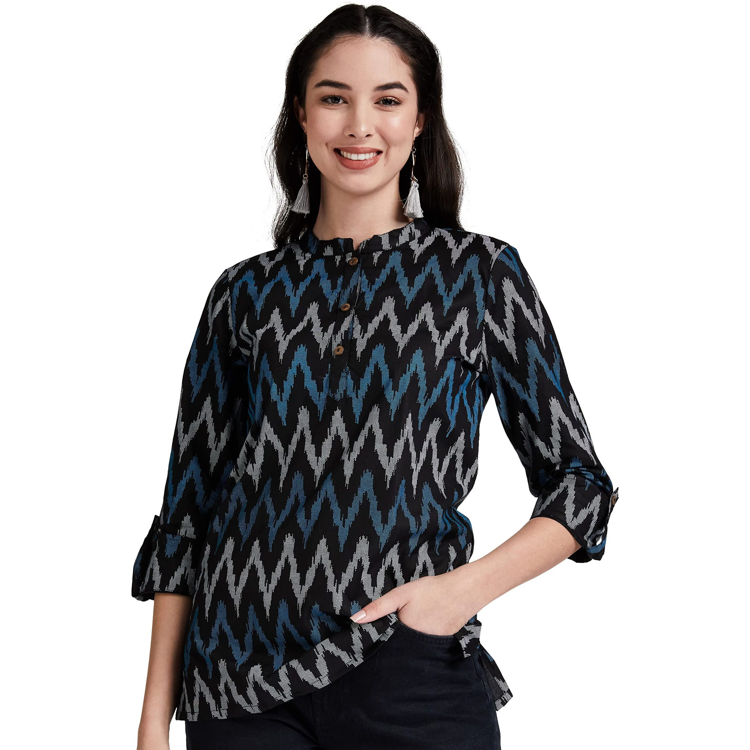 Amazon Brand - Myx Women's Cotton Printed Regular Short Kurti (NDIKKAT2A_Blue-5_4XL)
