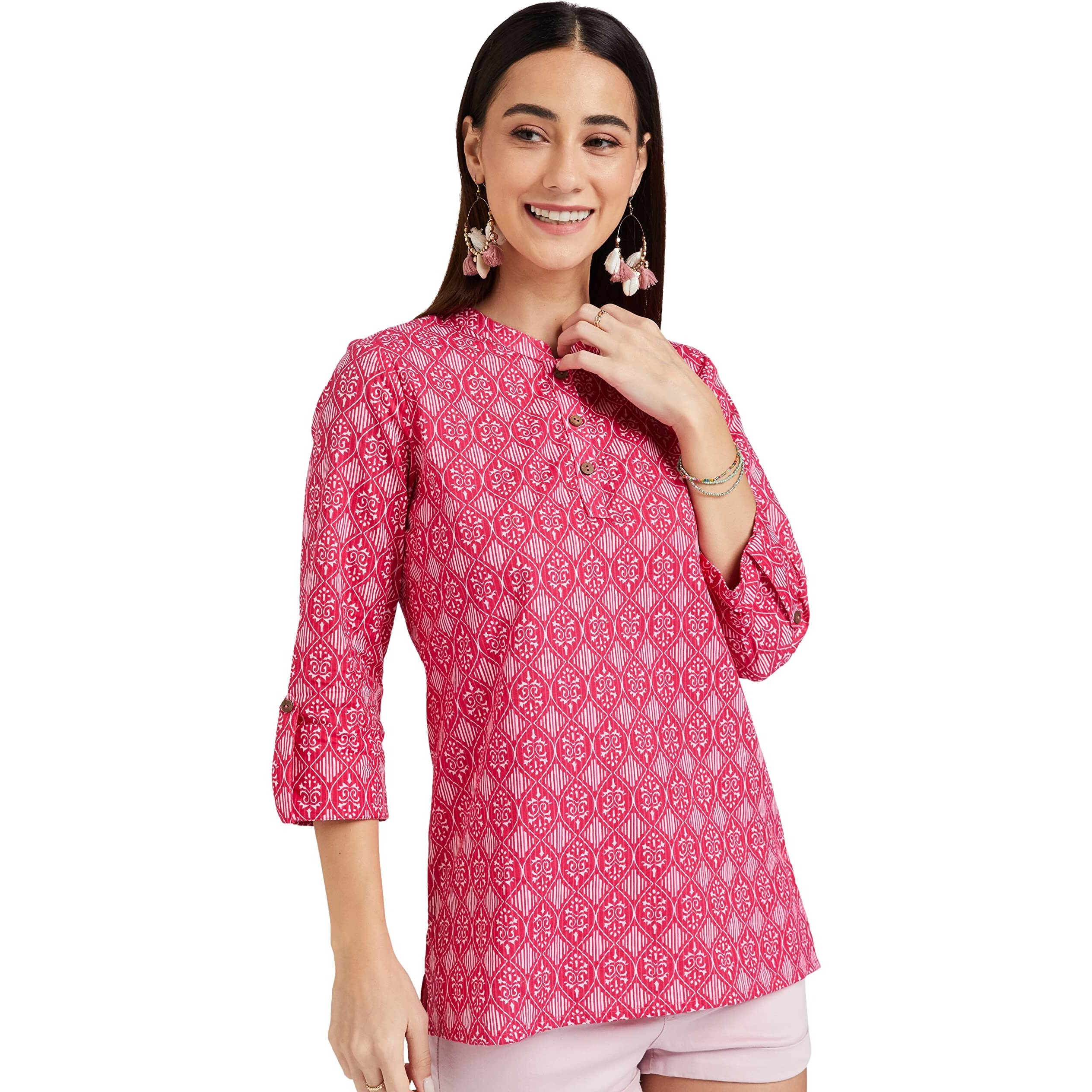 Amazon Brand - Myx Women's Cotton Regular Short Kurti (NIT001CORE11A_Pink_XXX-Large)