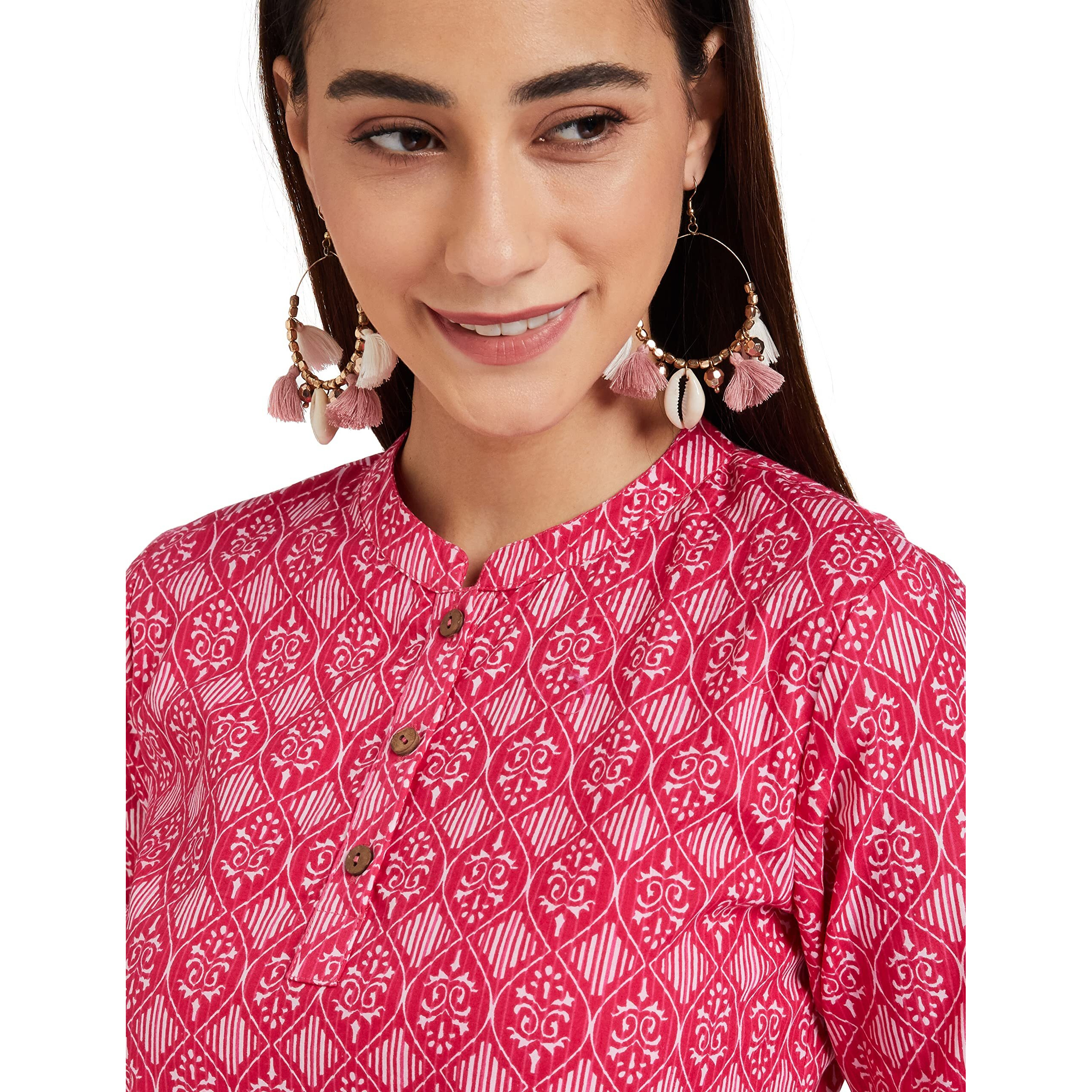 Amazon Brand - Myx Women's Cotton Regular Short Kurti (NIT001CORE11A_Pink_XXX-Large)