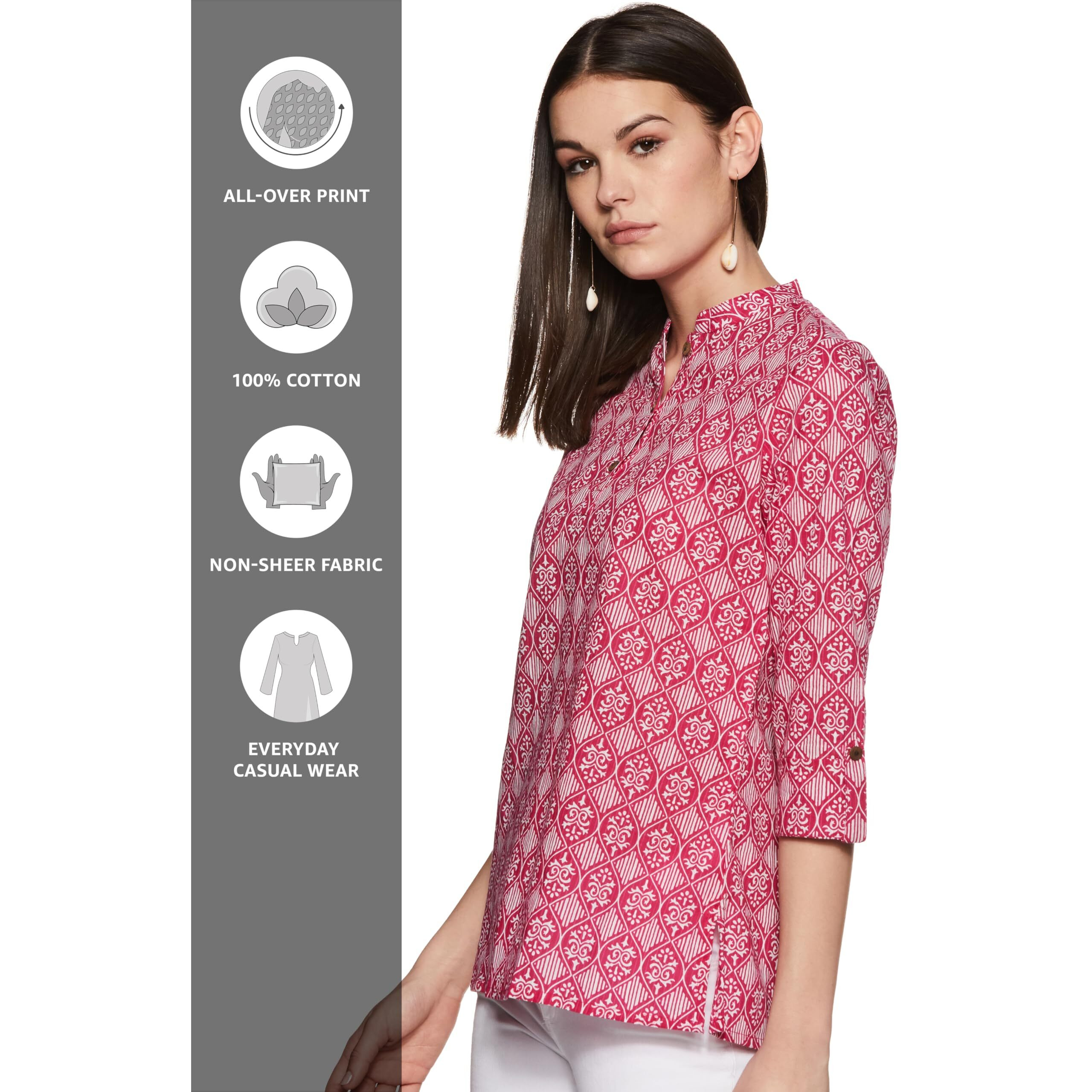 Amazon Brand - Myx Women's Cotton Regular Short Kurti (NIT001CORE11A_Pink_x-Small)