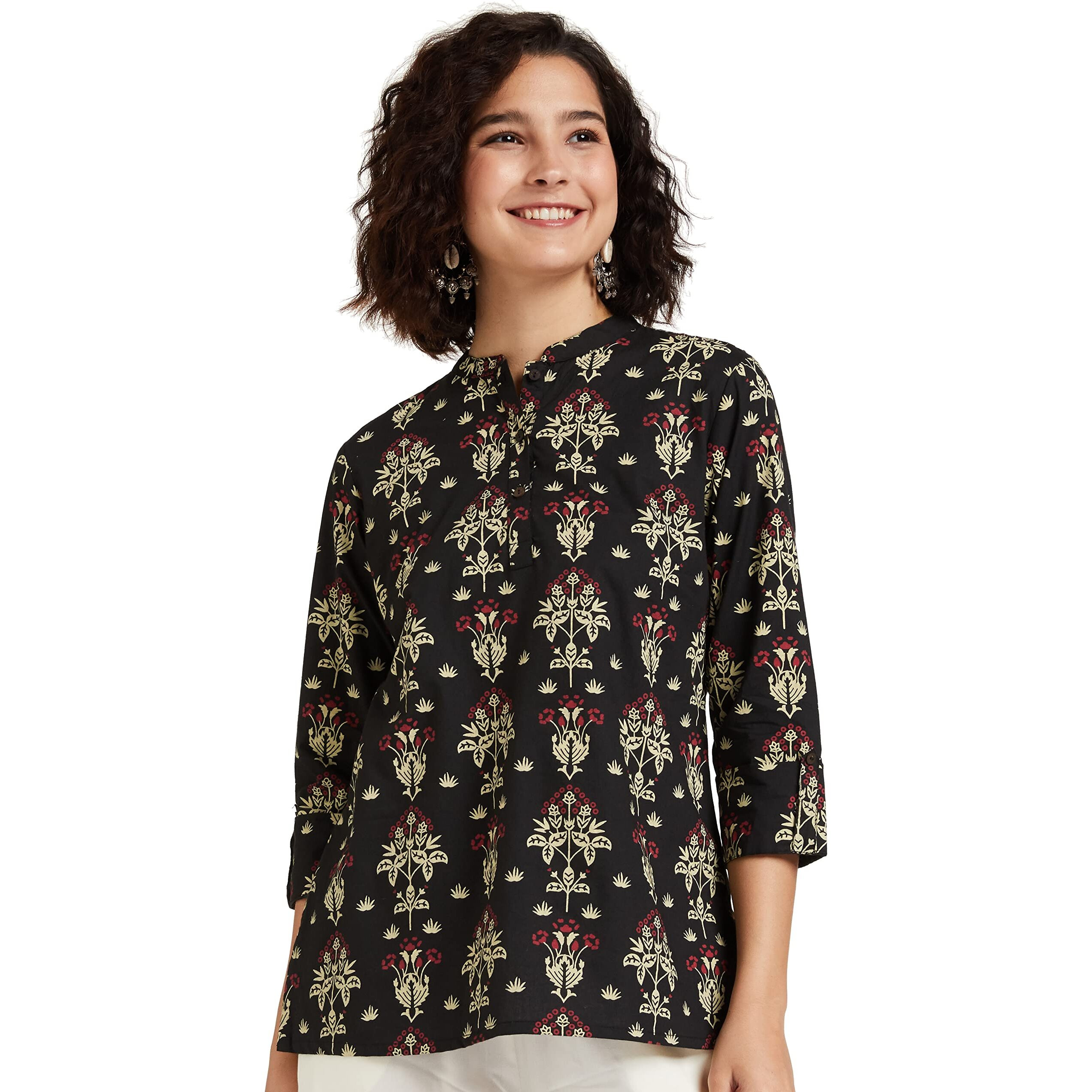 Amazon Brand - Myx Women's Cotton Straight Kurta (PAG 1 C_Black_X-Small)